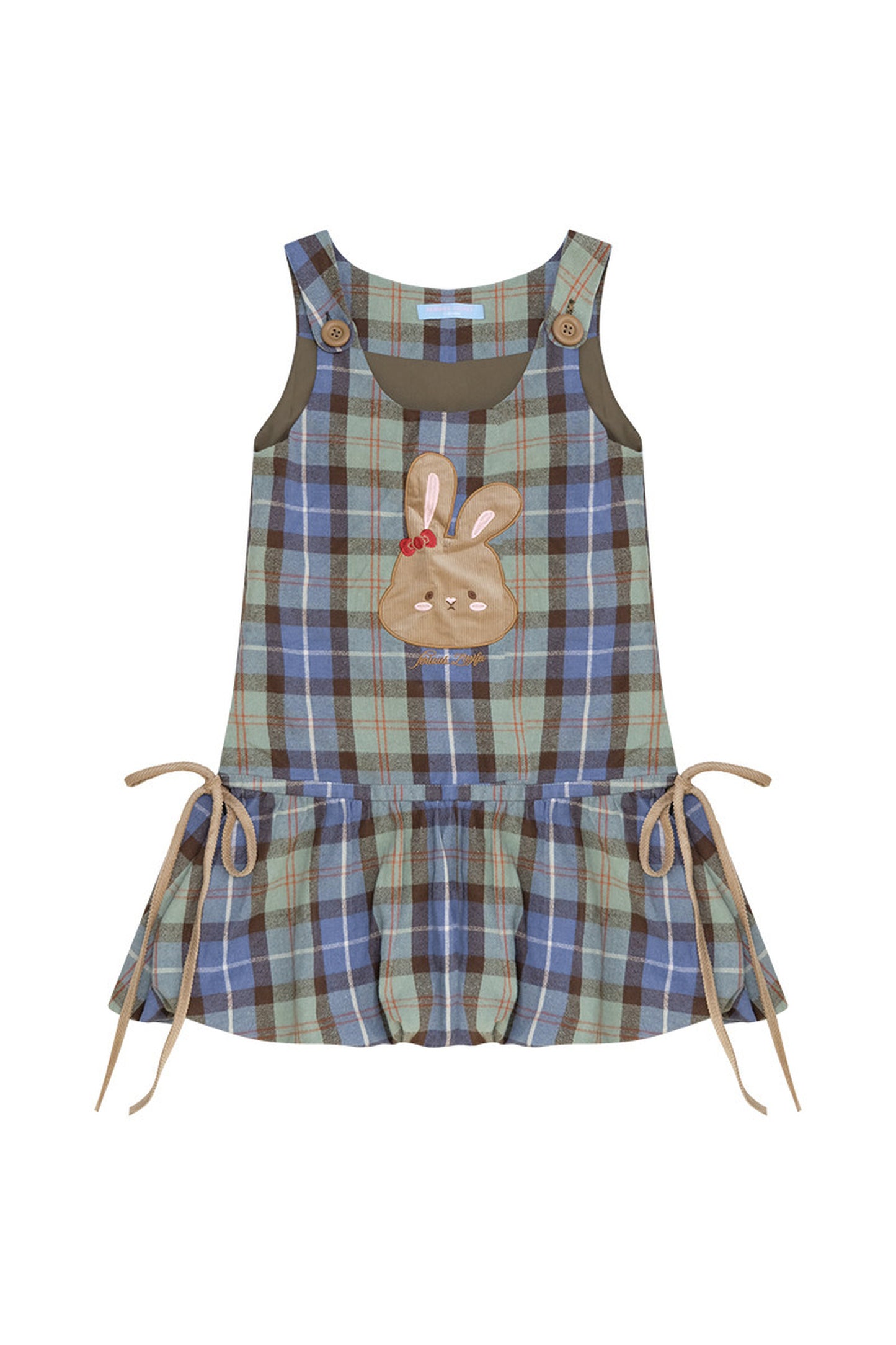 Vestido por capas de cuadros retro con parche de conejo