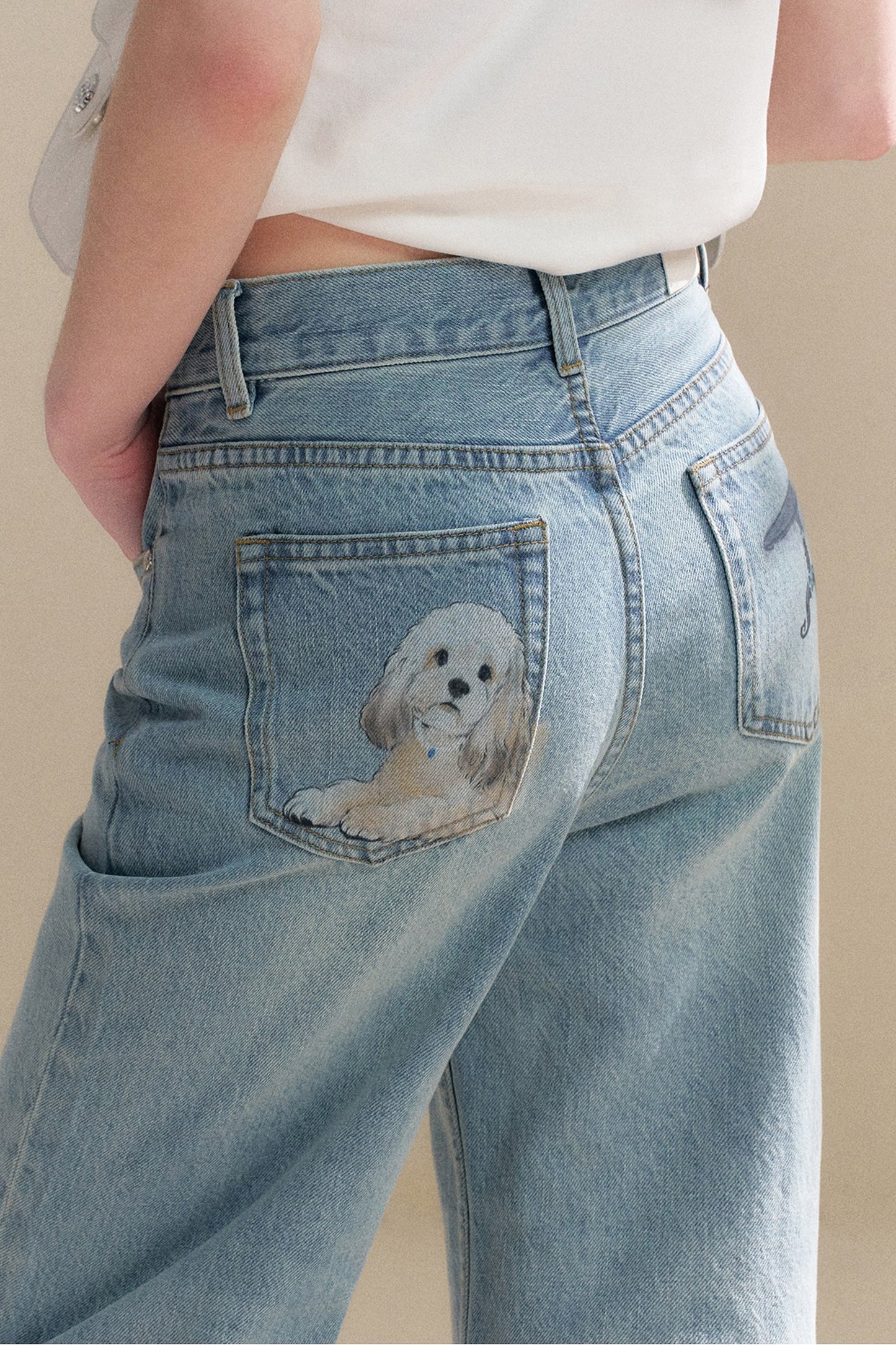 Hand-Painted Puppy Denim Pants