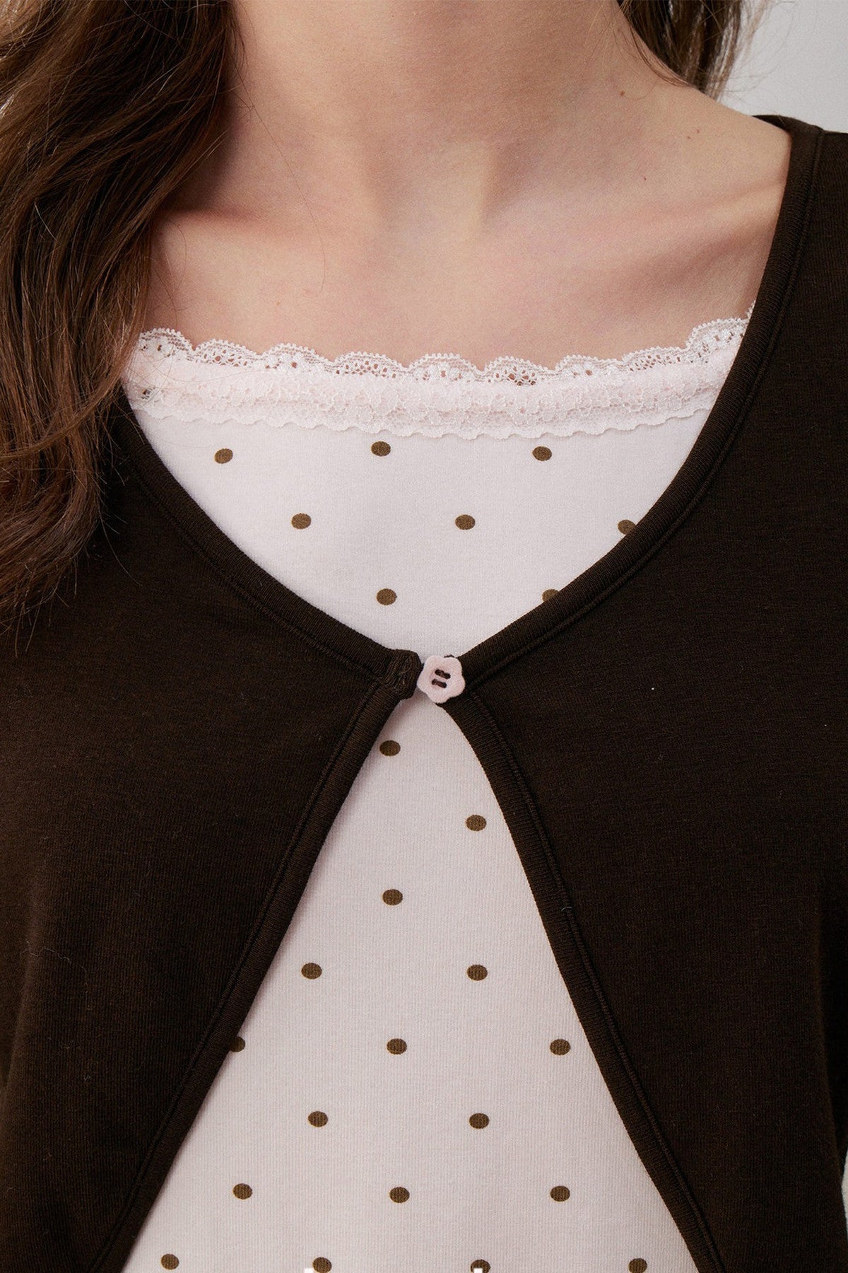 Rose Polka Dot Layered-Look Knit Top