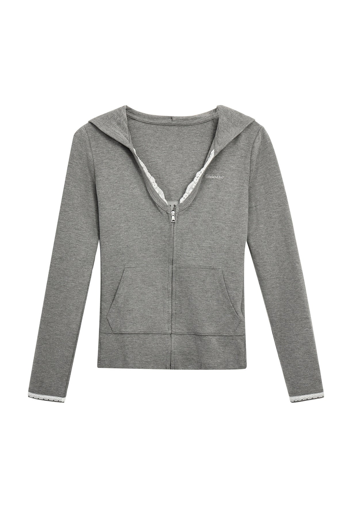 Long-Sleeved V-Neck Hooded Zipper Jacket