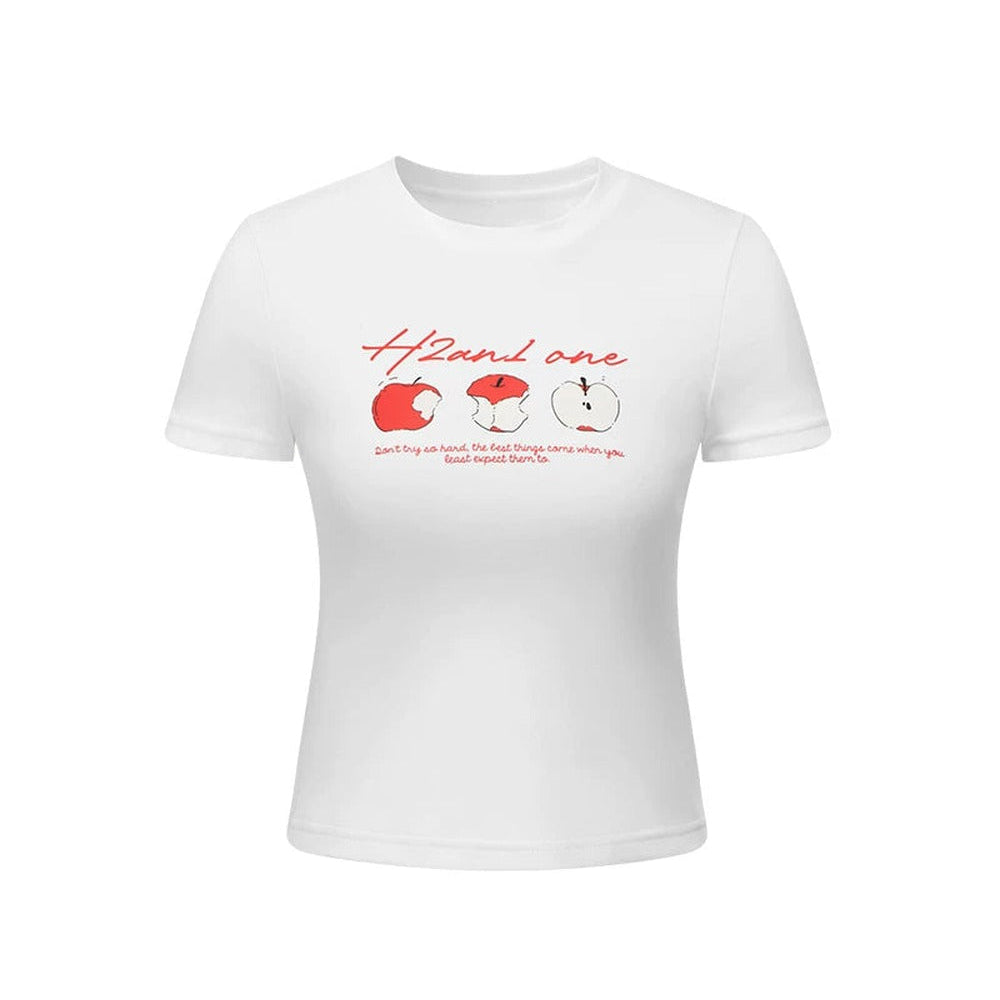 Camiseta de estilo americano con estampado de manzana