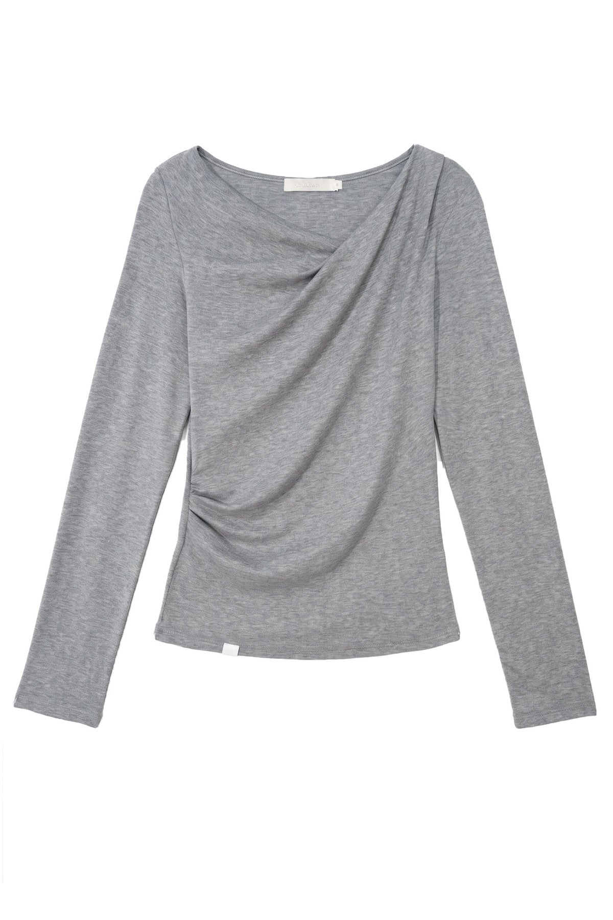 Lyocell Overlapping Pleated Long-Sleeve T-Shirt