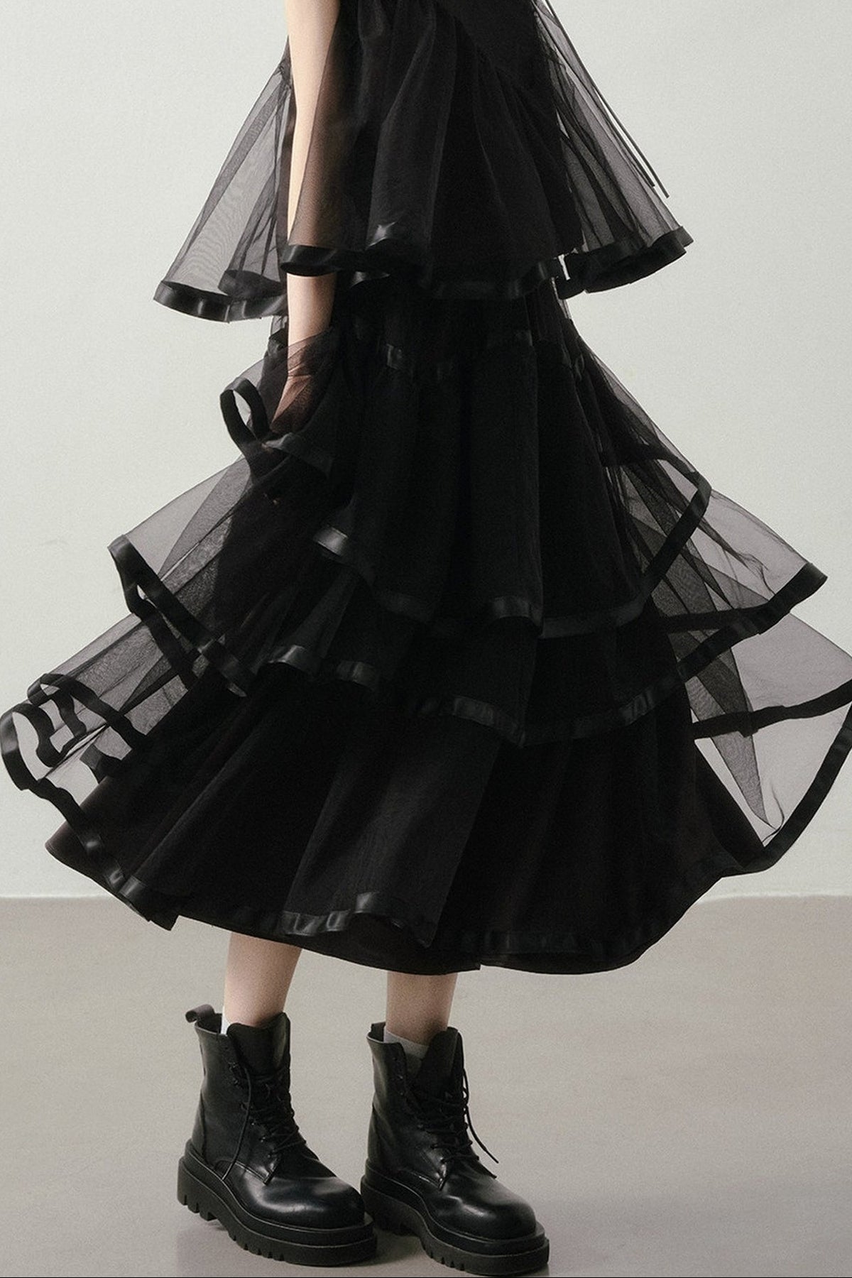Black Mesh Layered-Look Two-Piece Set