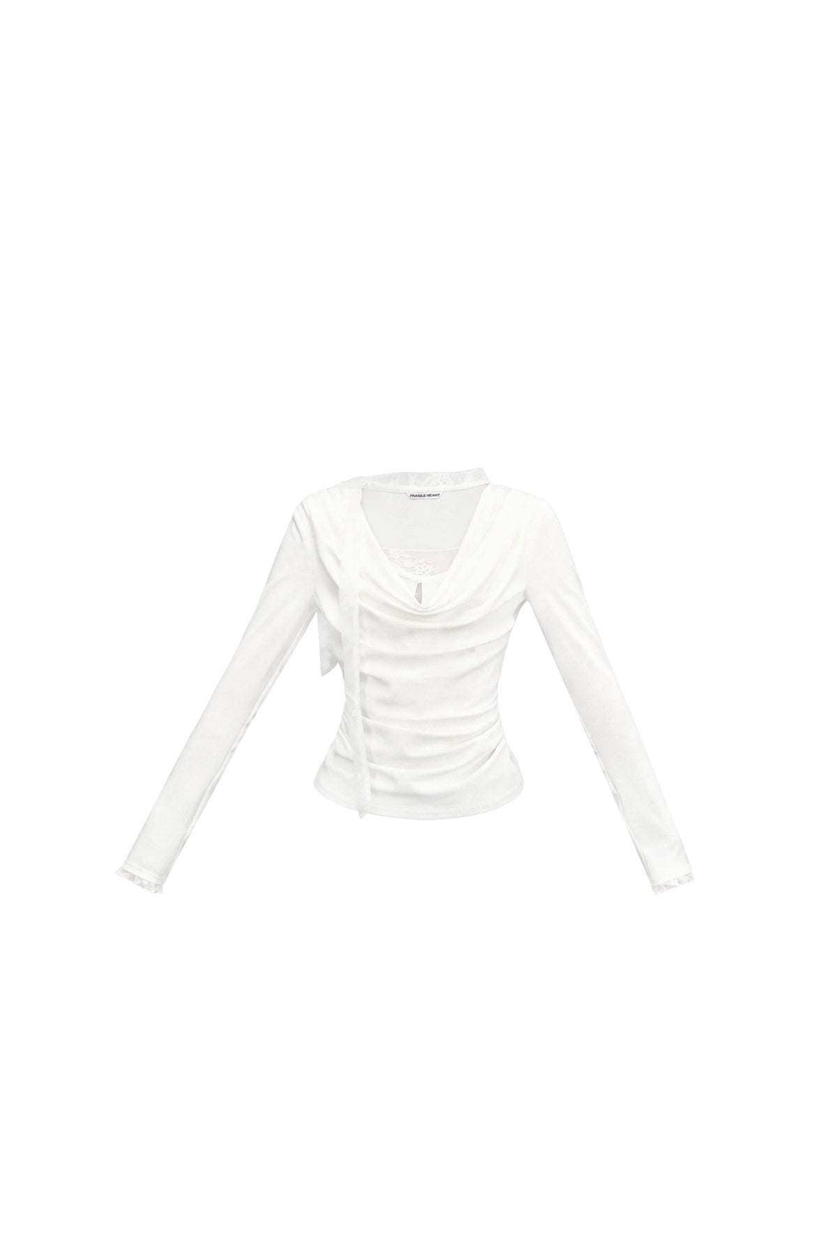 Lace Draped Neckline Long Sleeve Top