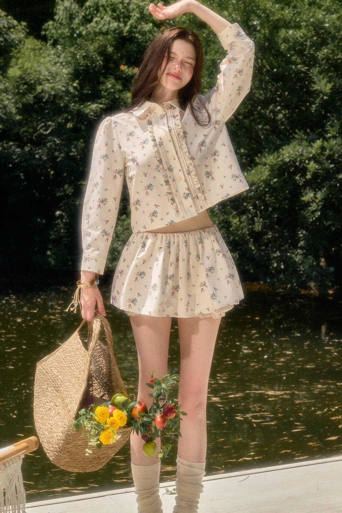 Floral Shirt and Skirt Set-Up