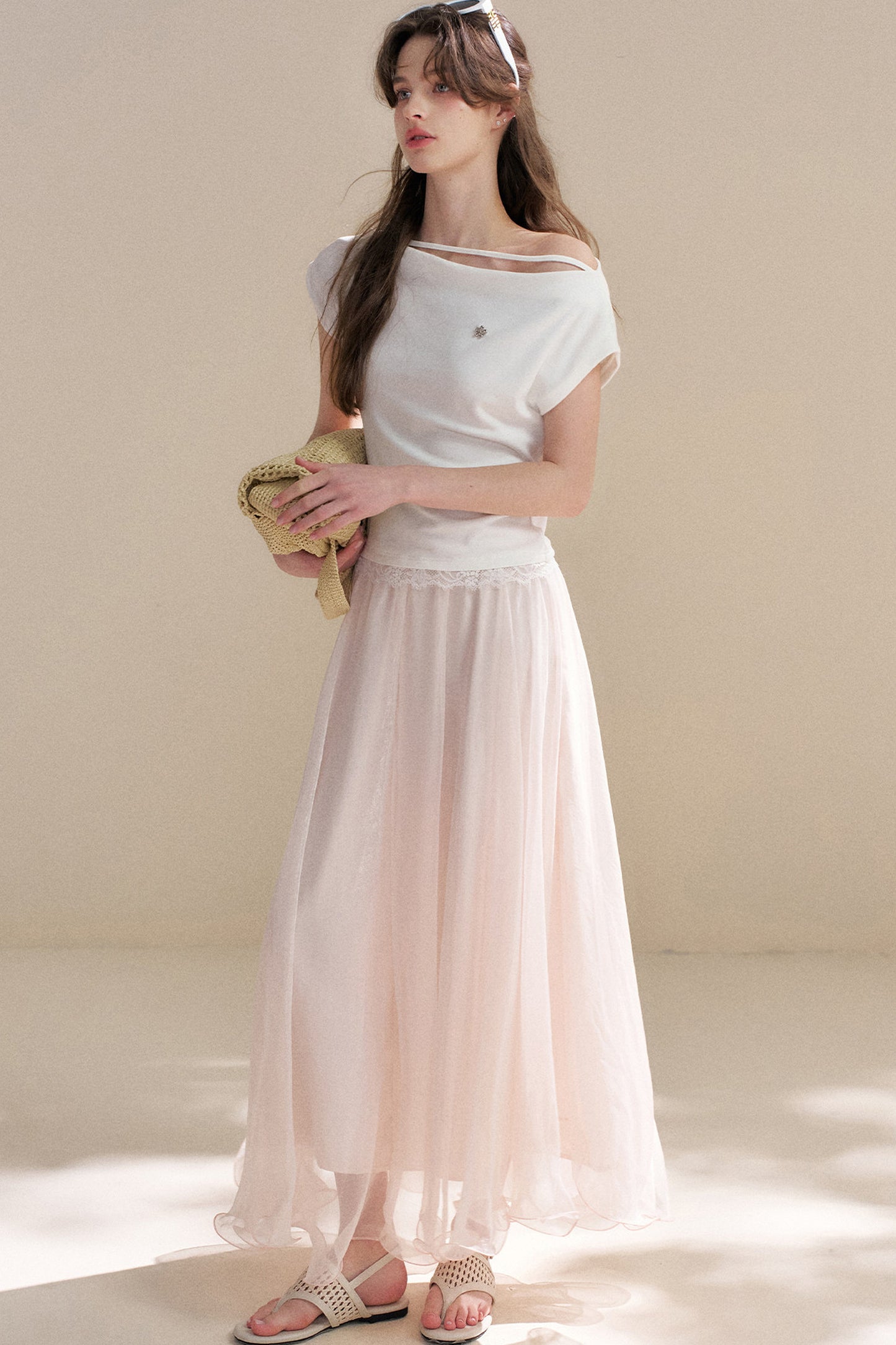 French Lace Off-Shoulder T-Shirt