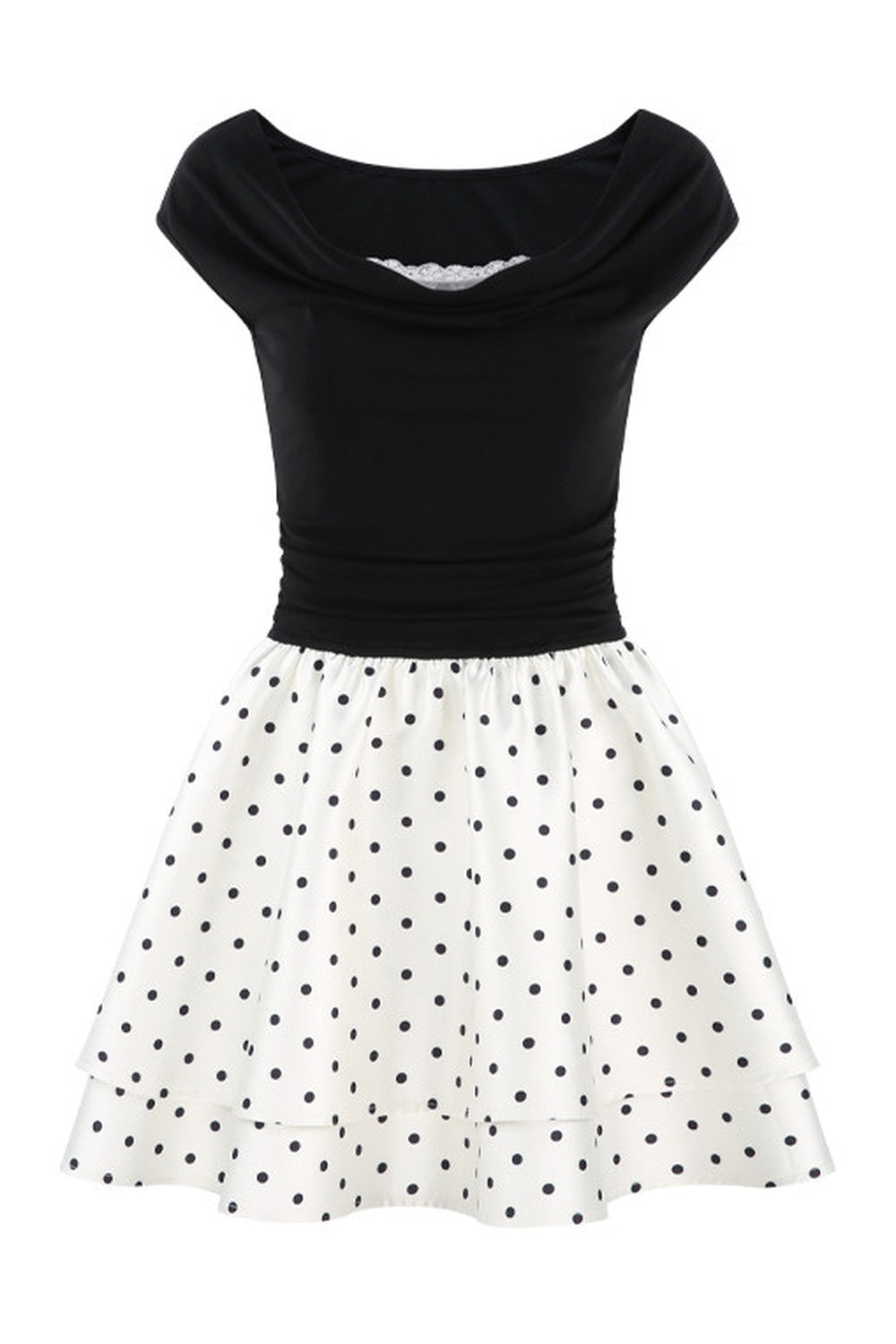 Französisches gepunktetes A-Linien-Kleid