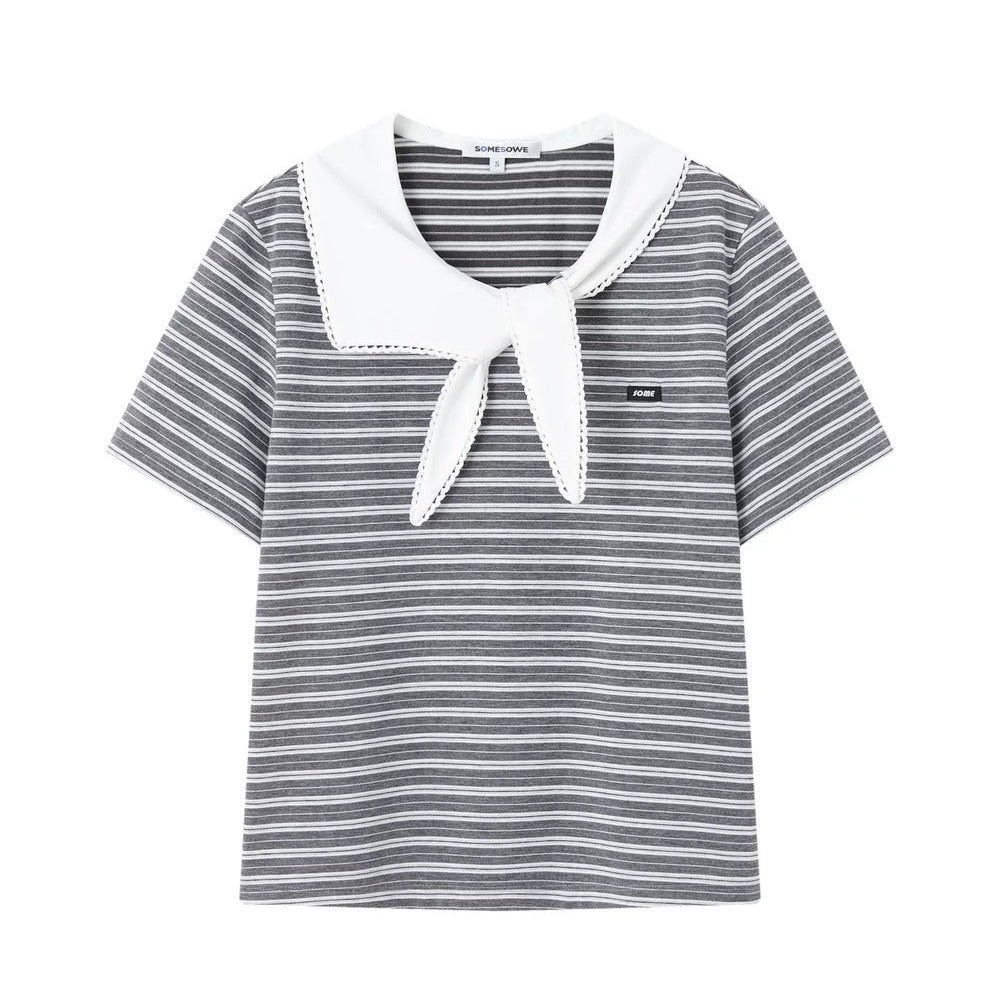 Somesowe Tie-Neck Striped T-Shirt