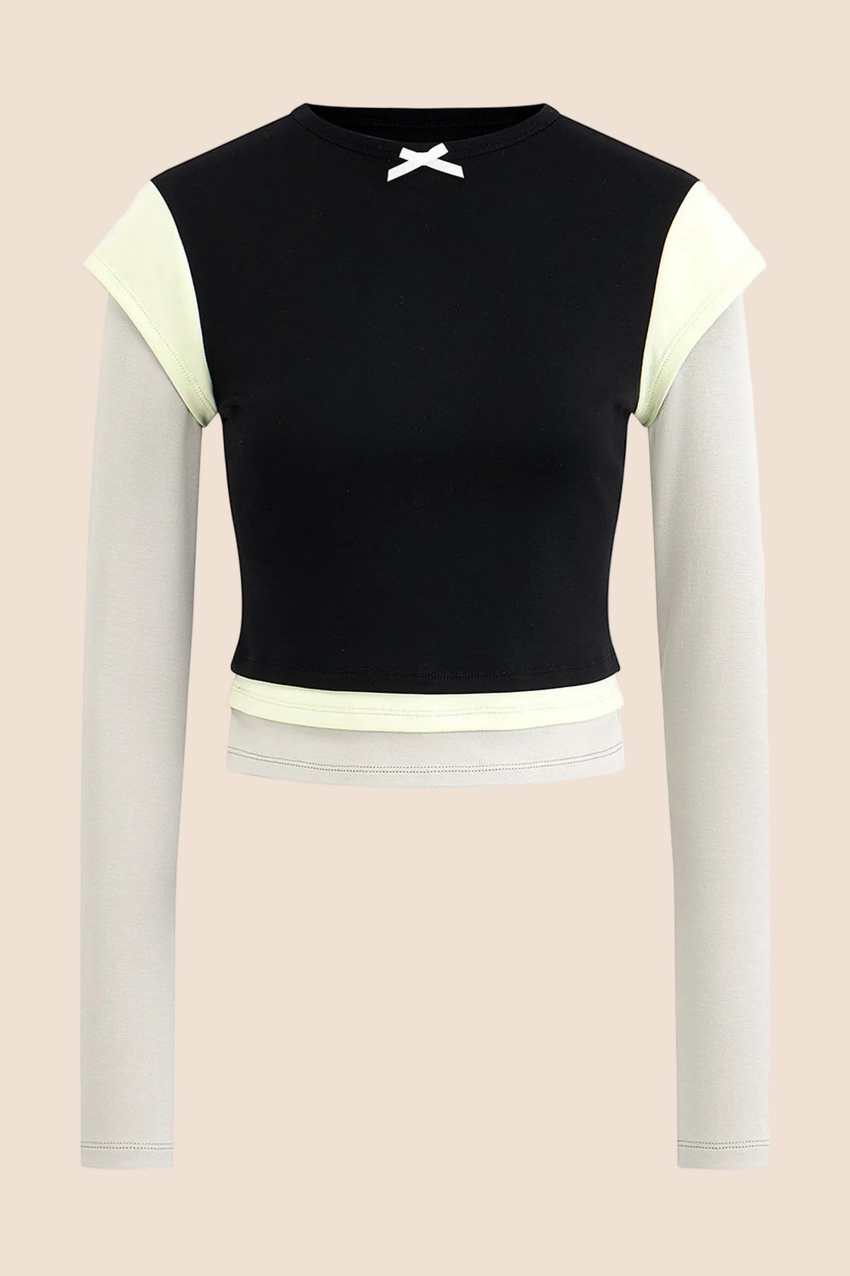 Color-Blocked Bow Long-Sleeve T-shirt