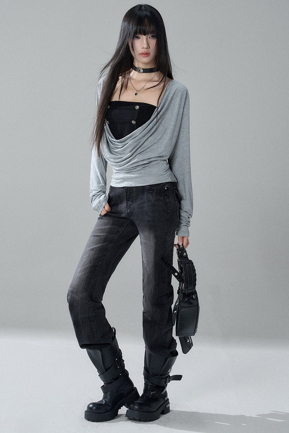 Black Micro-Flared Jeans