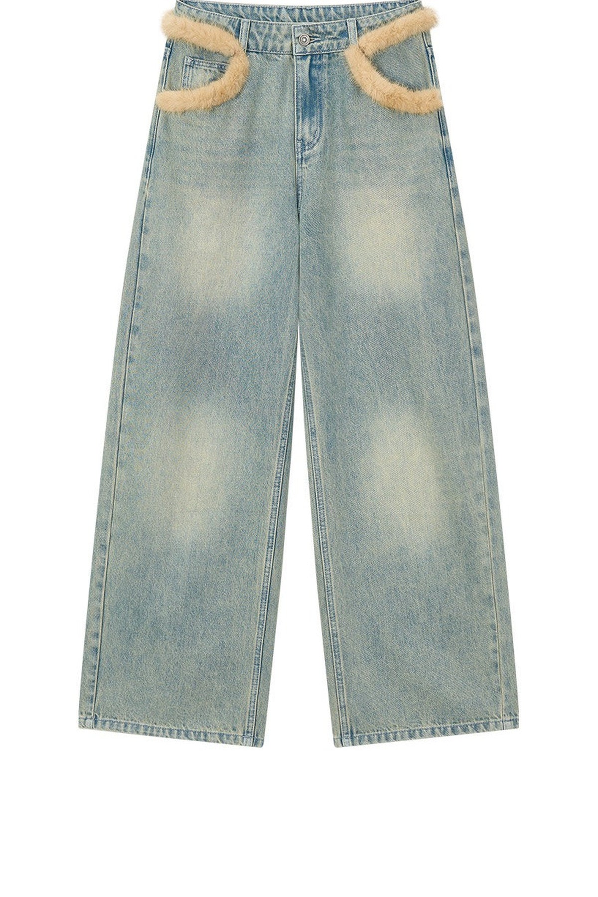 Fur Patch Wide-Leg Jeans