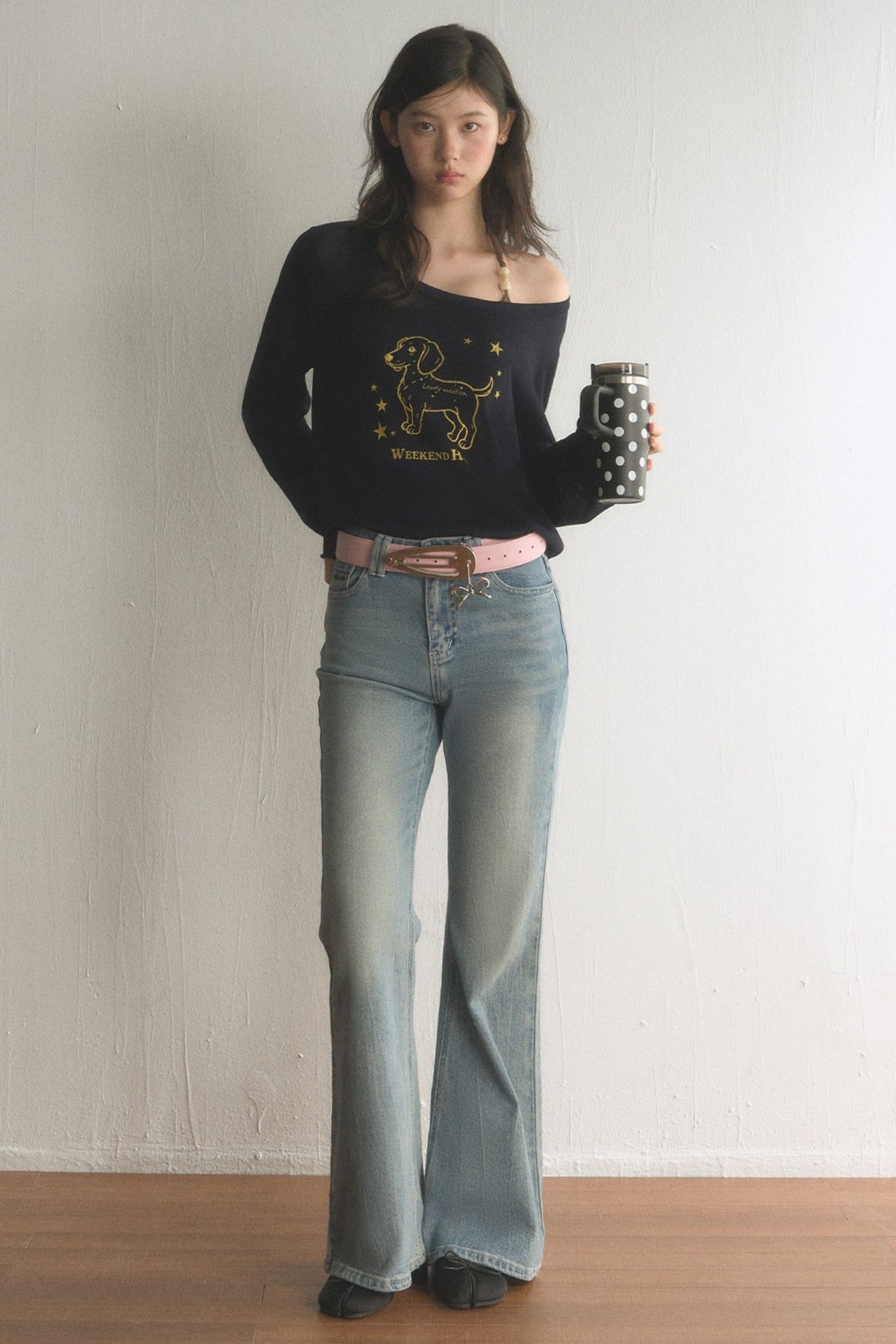 High-Waisted Washed Micro-Flared Jeans