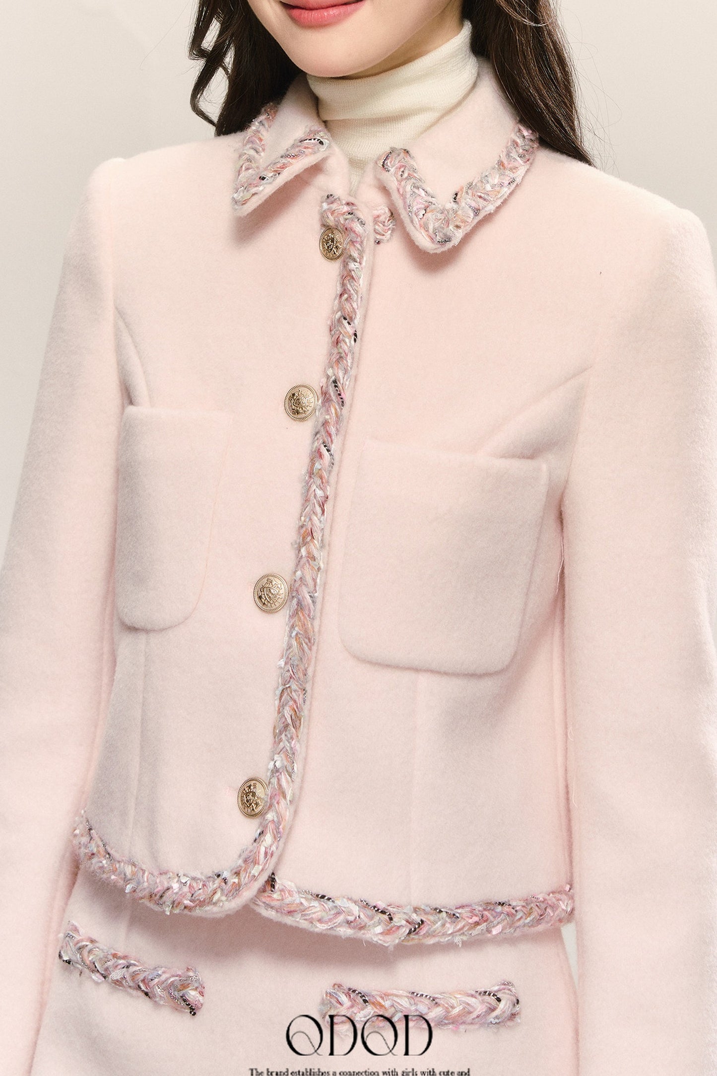 Miu Series Pink Woolen Coat Skirt Set-Up