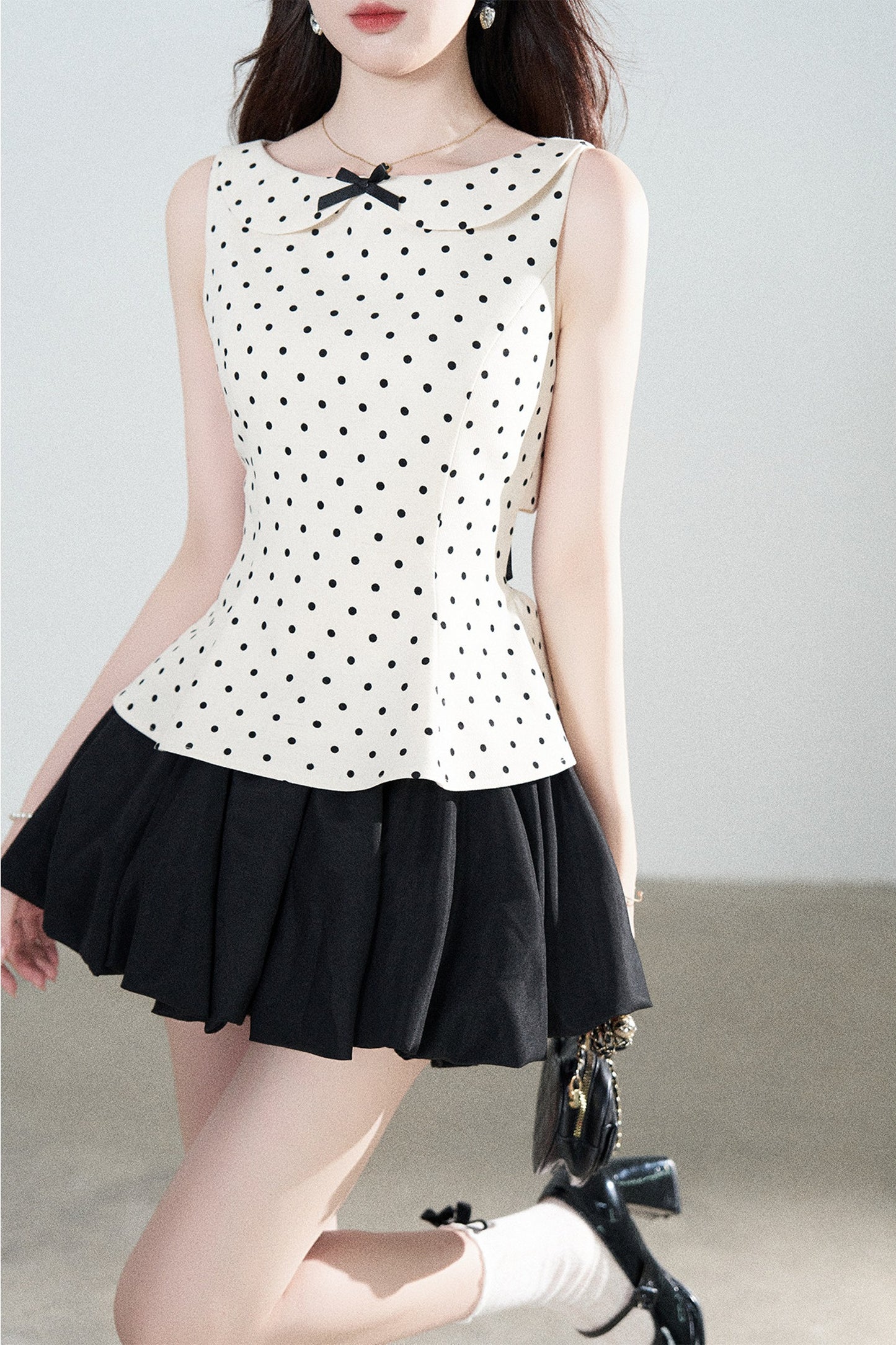 Collar Polka Dot Sleeveless Top
