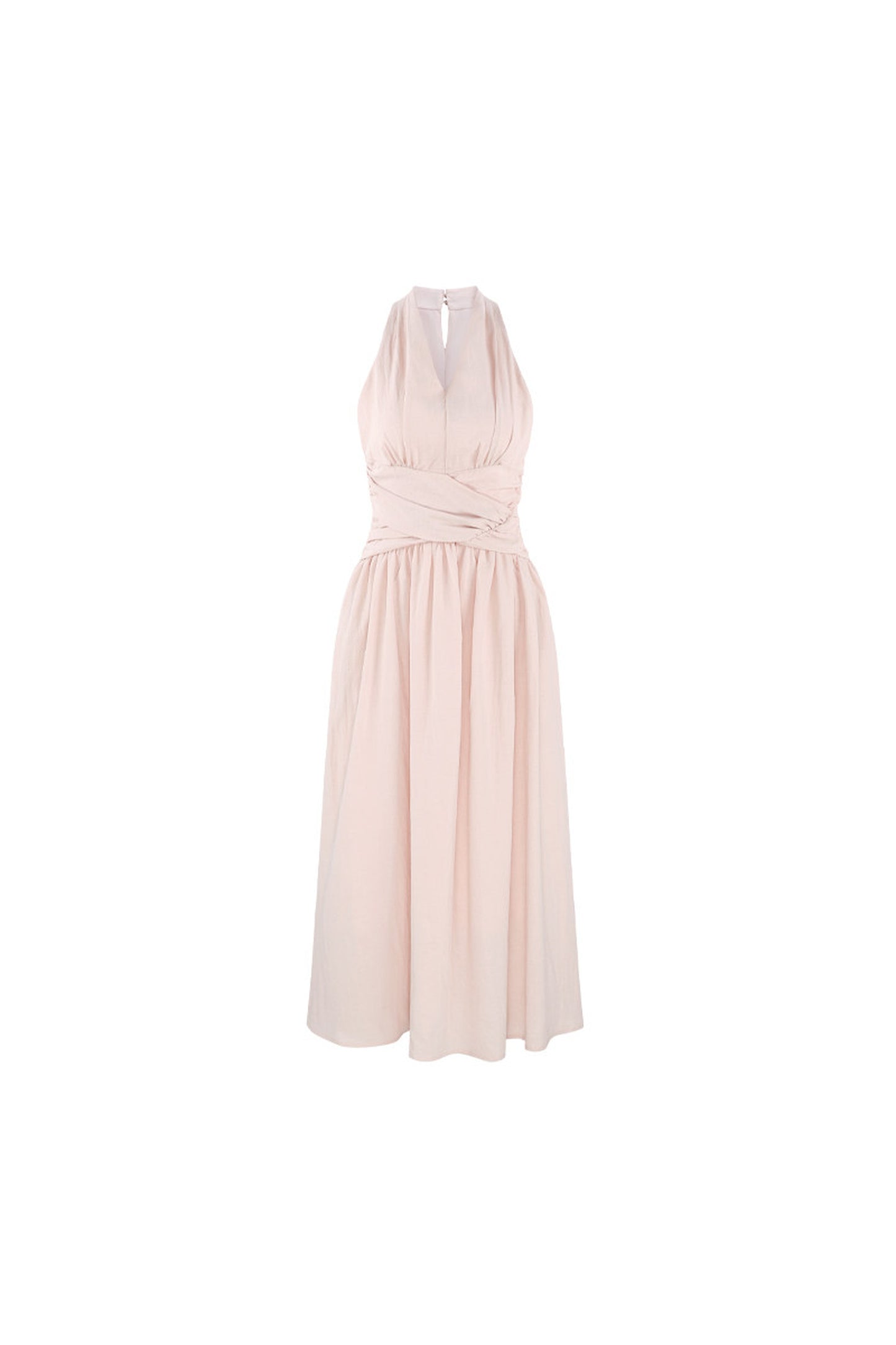 Französisches langes Neckholder-Kleid mit V-Ausschnitt
