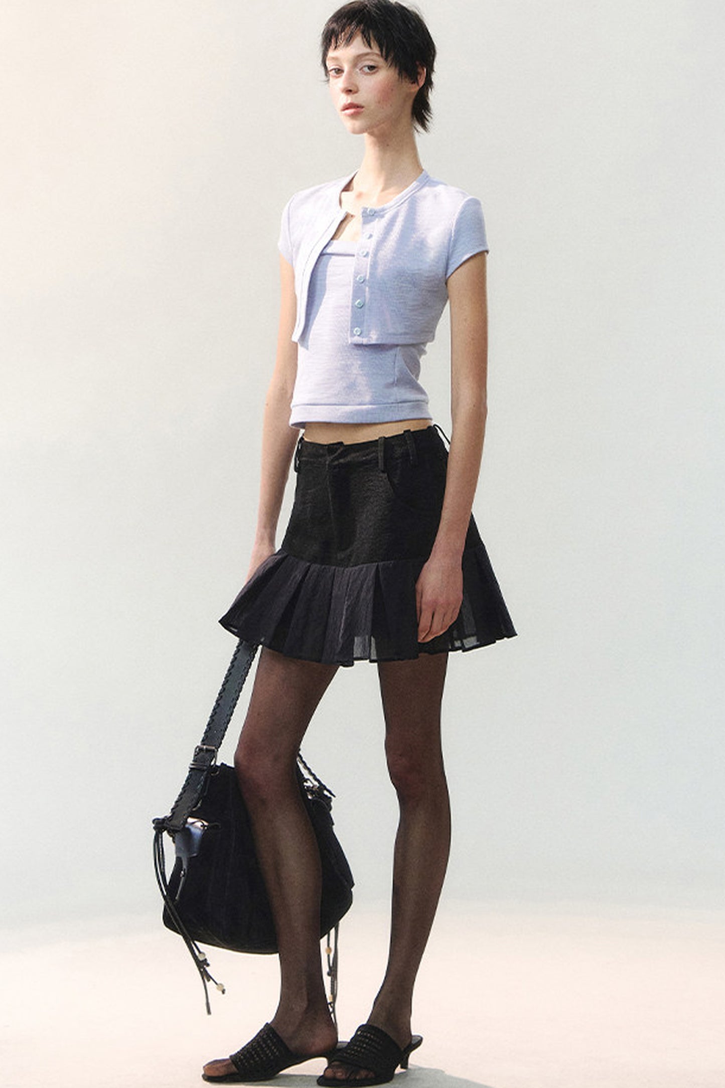 Textured Sheer Pleated Mini Skirt