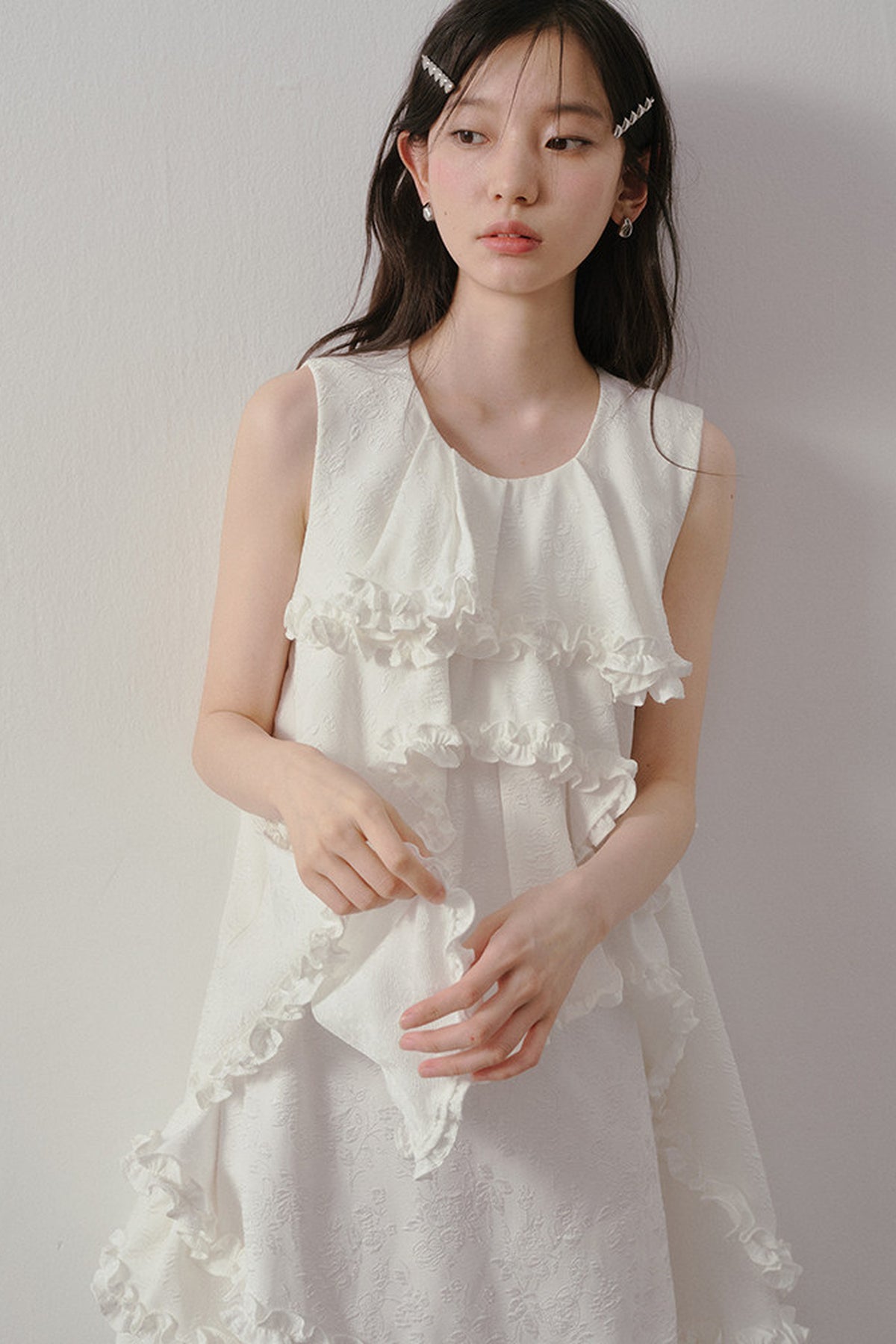 White Irregular Ruffle Dress