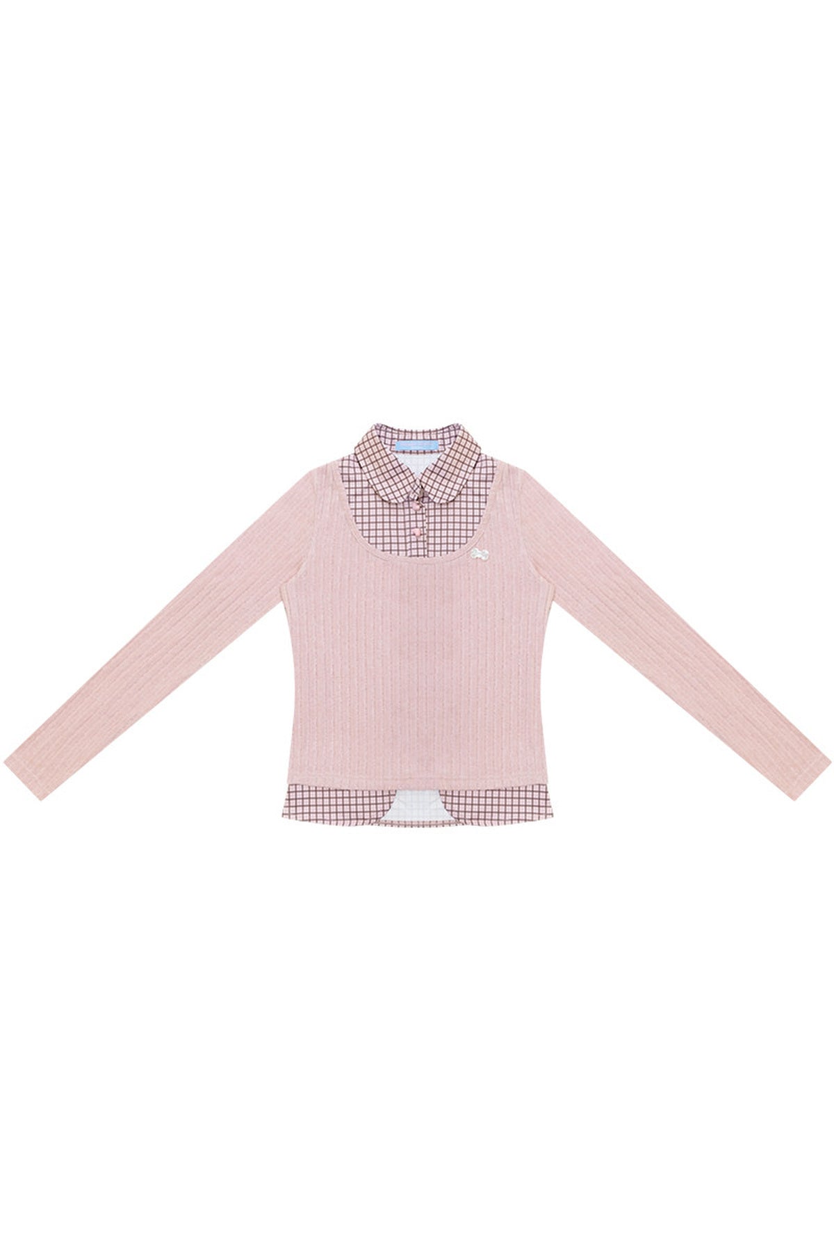 Layered-Look Plaid Collar Knit Top