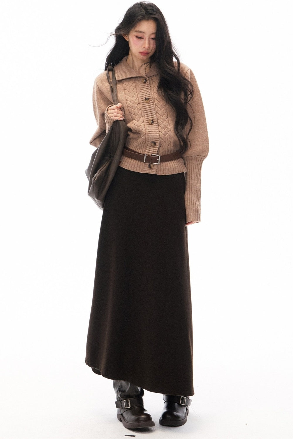 Knitted Jacket and Long A-Line Skirt Set-Up