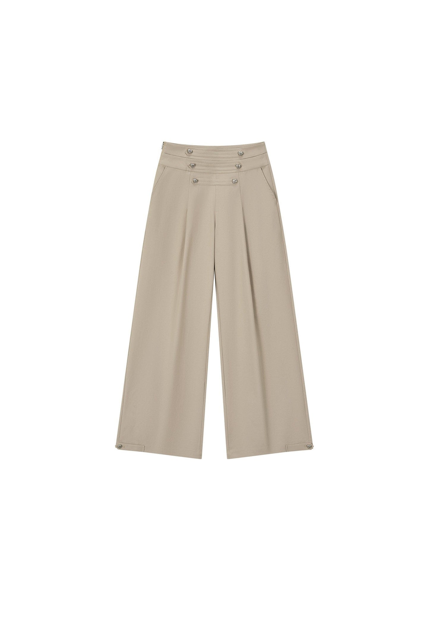 Pleated Heart Button Pants
