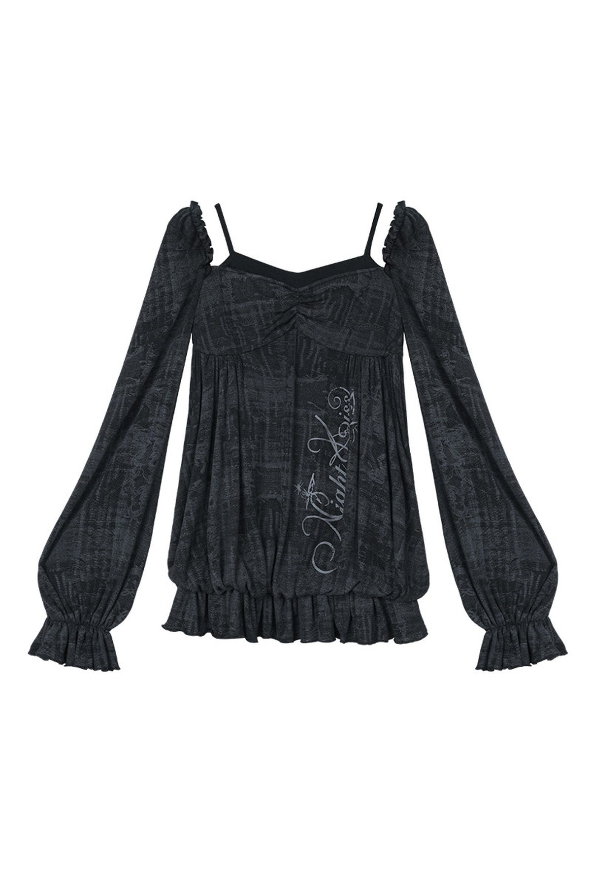 Schwarze Bluse in Lagenoptik mit Blumenmuster