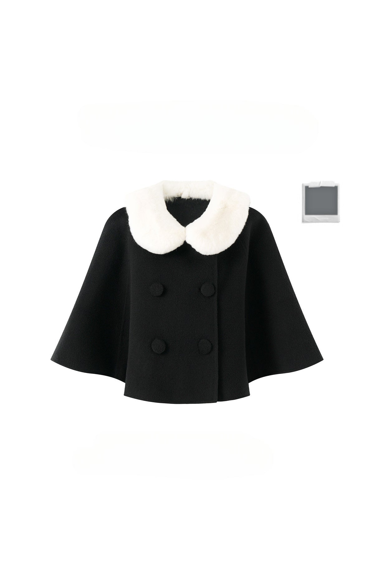 Double-Breasted Fur Collar Cape