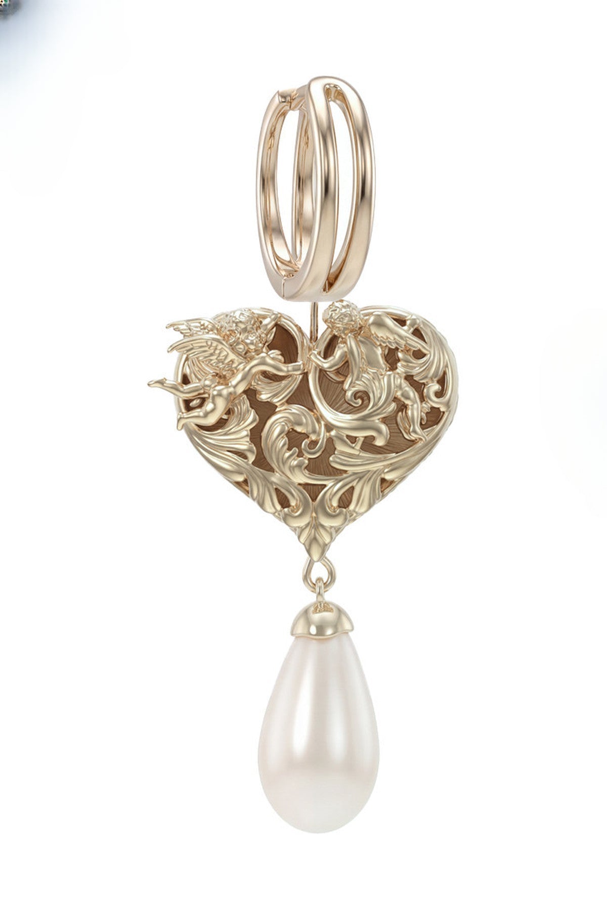 Double-Sided Rotating Heart Angel Pearl Earrings