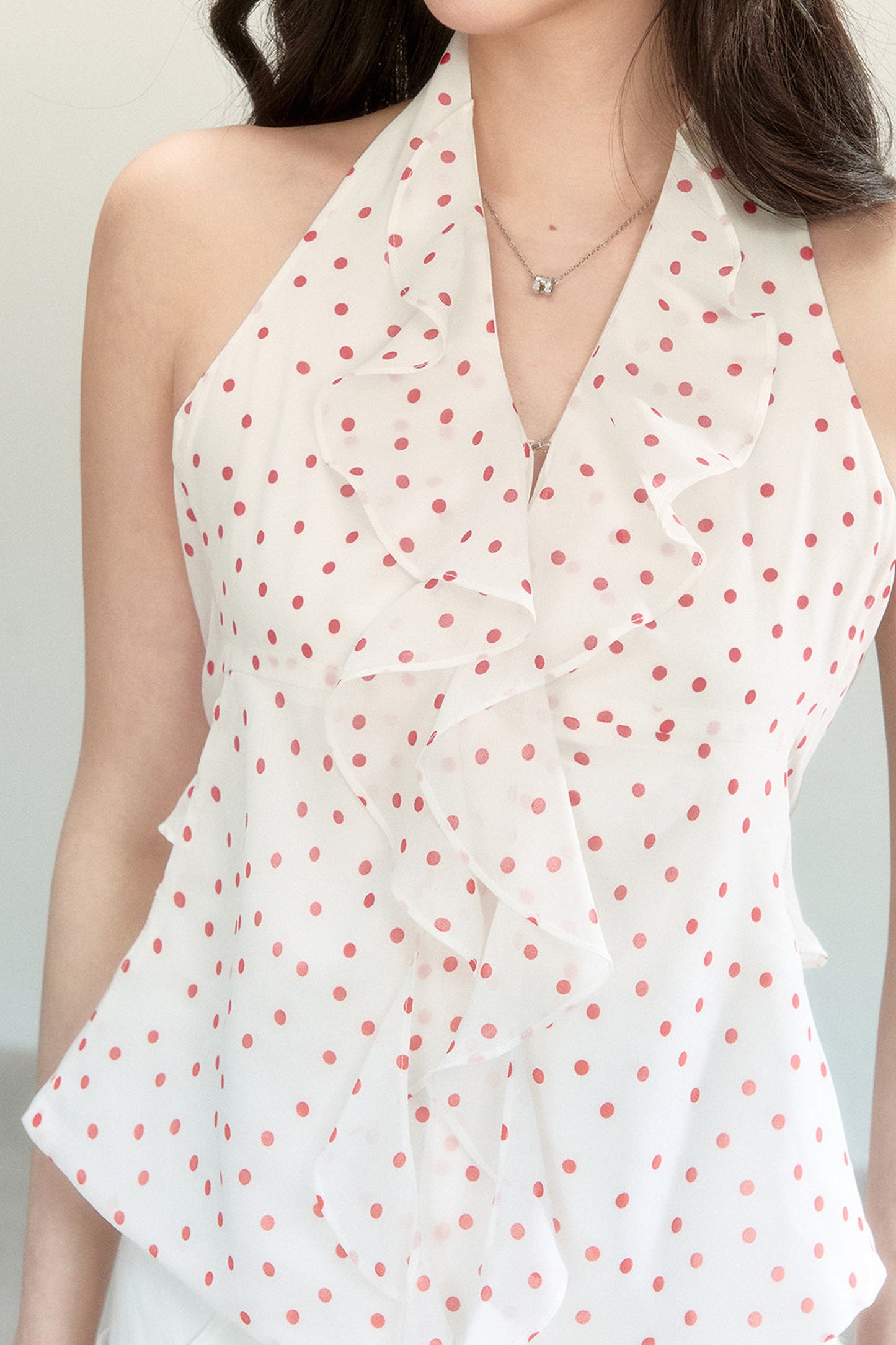 White Polka Dot Chiffon Halter Top