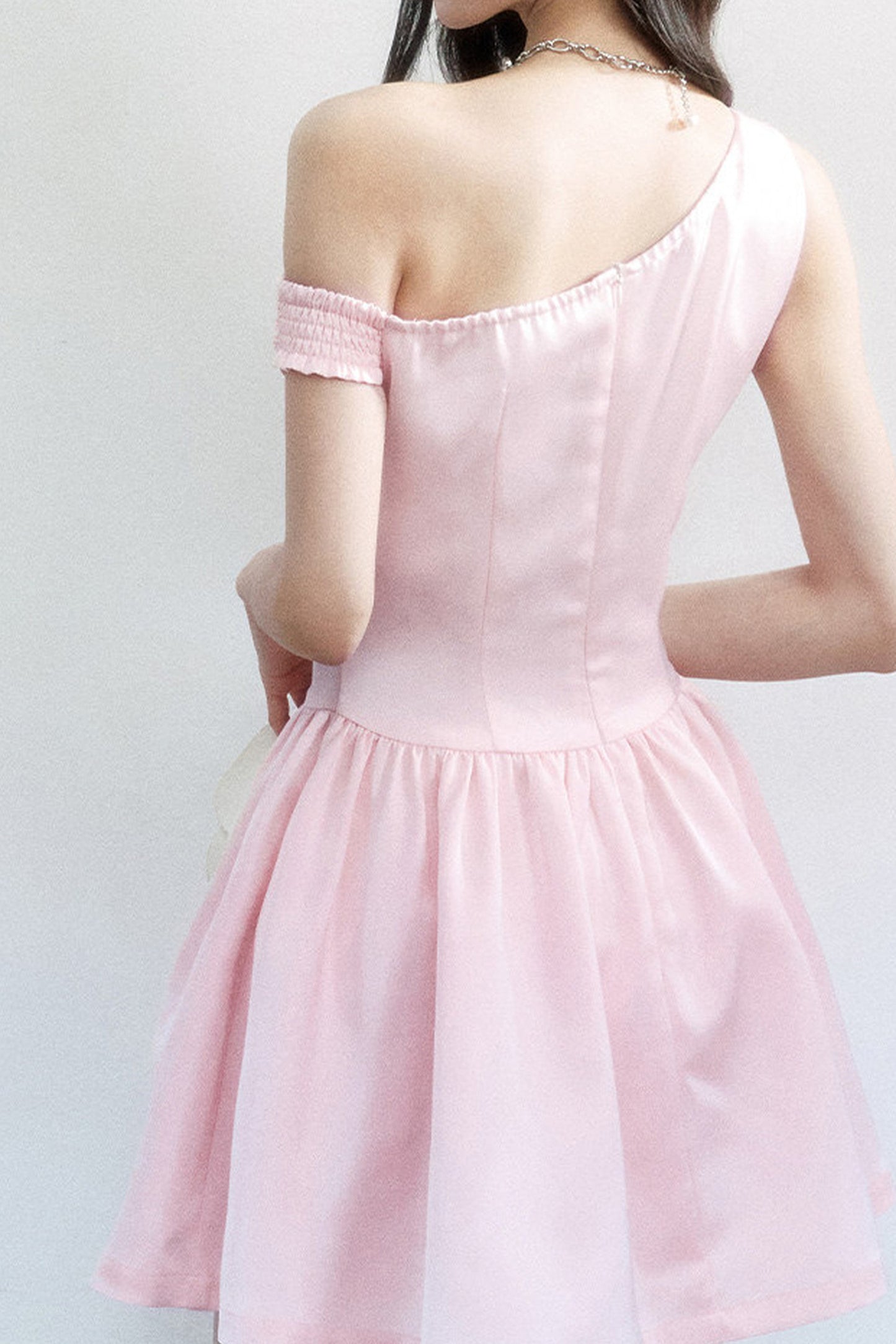 Rose Satin Off-Shoulder Dress