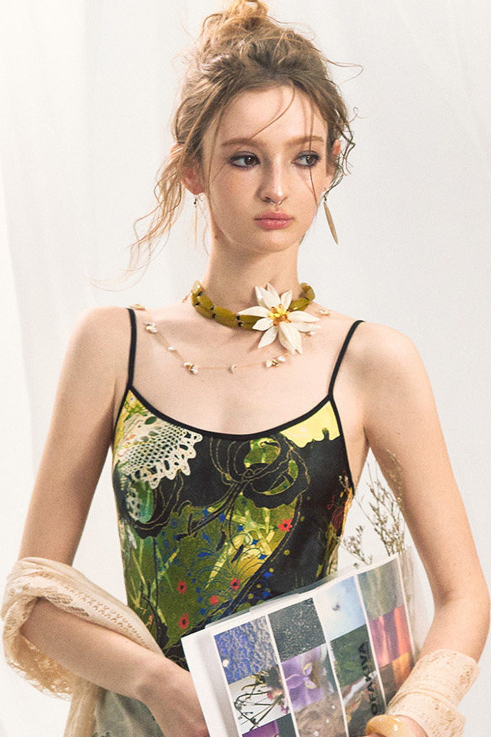 Jungle Leopard Stitch Floral Print Slip Dress Set-Up