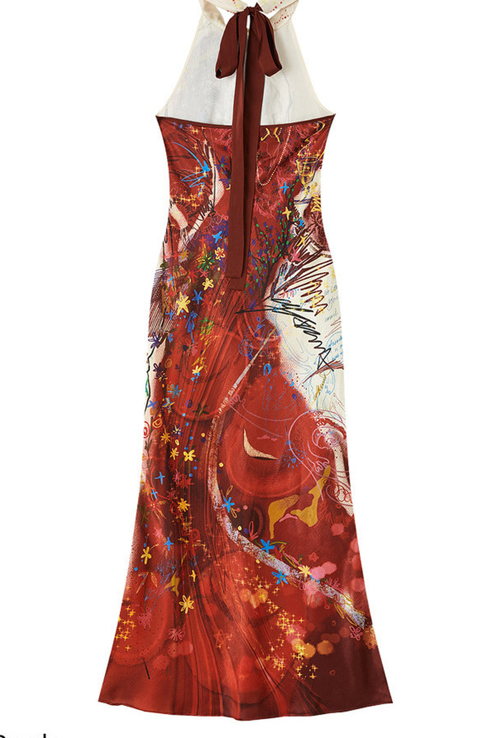 Vintage Hand-Drawn Portrait Halter Maxi Dress