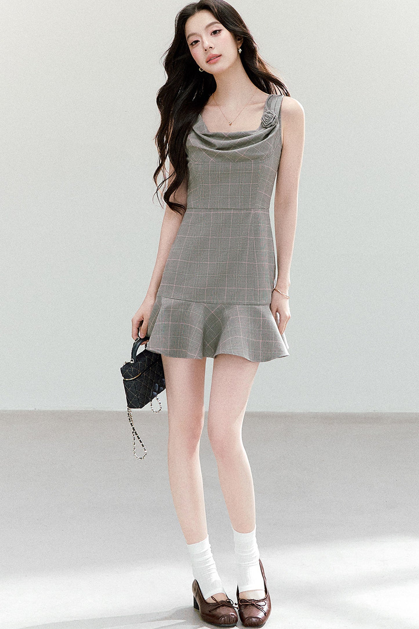 Retro Floral Plaid Dress