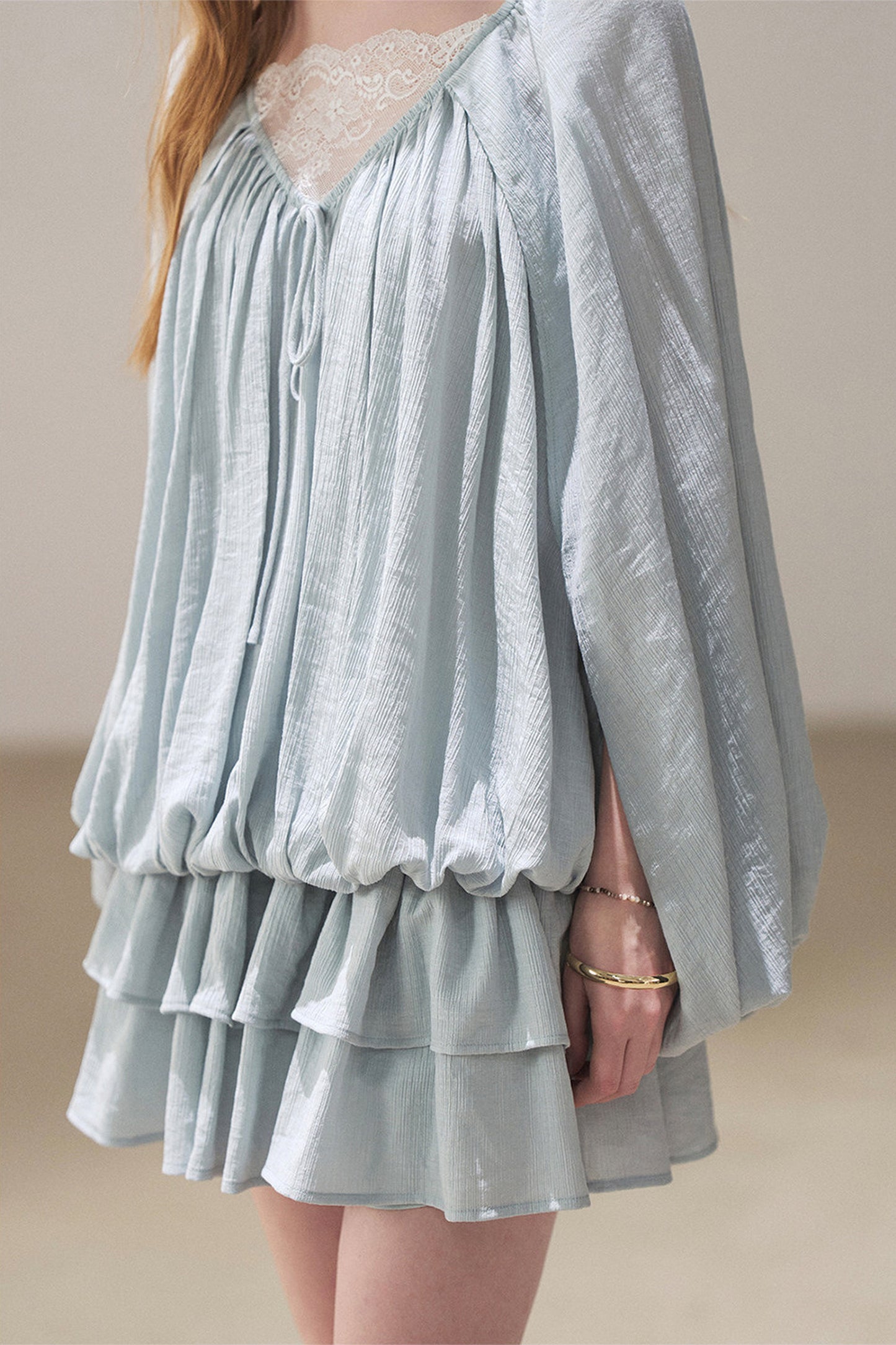 Lace Shawl Tiered Dress and Leggings Set-Up