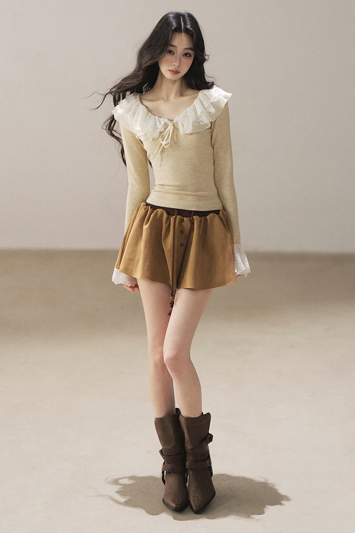 Ruffled Lace Knit Top