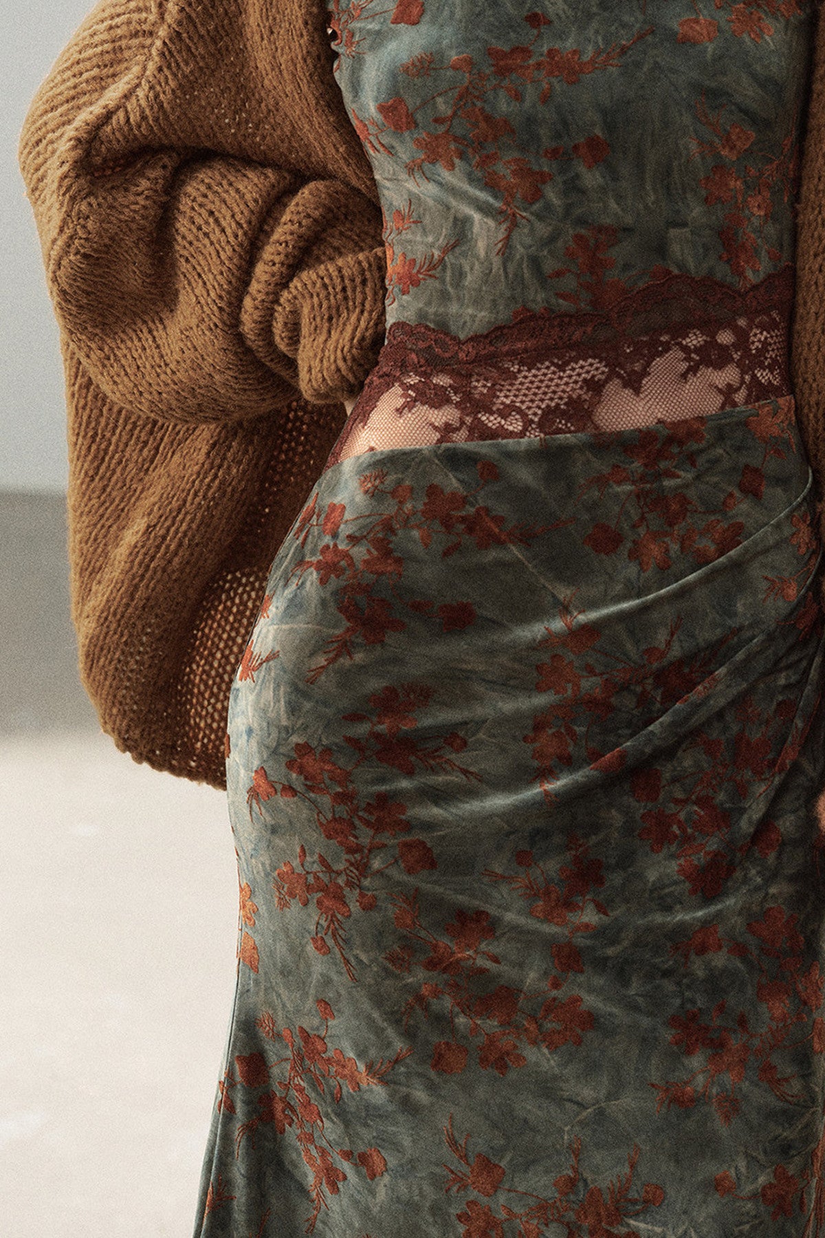 Moss Green Lace Floral Fishtail Dress