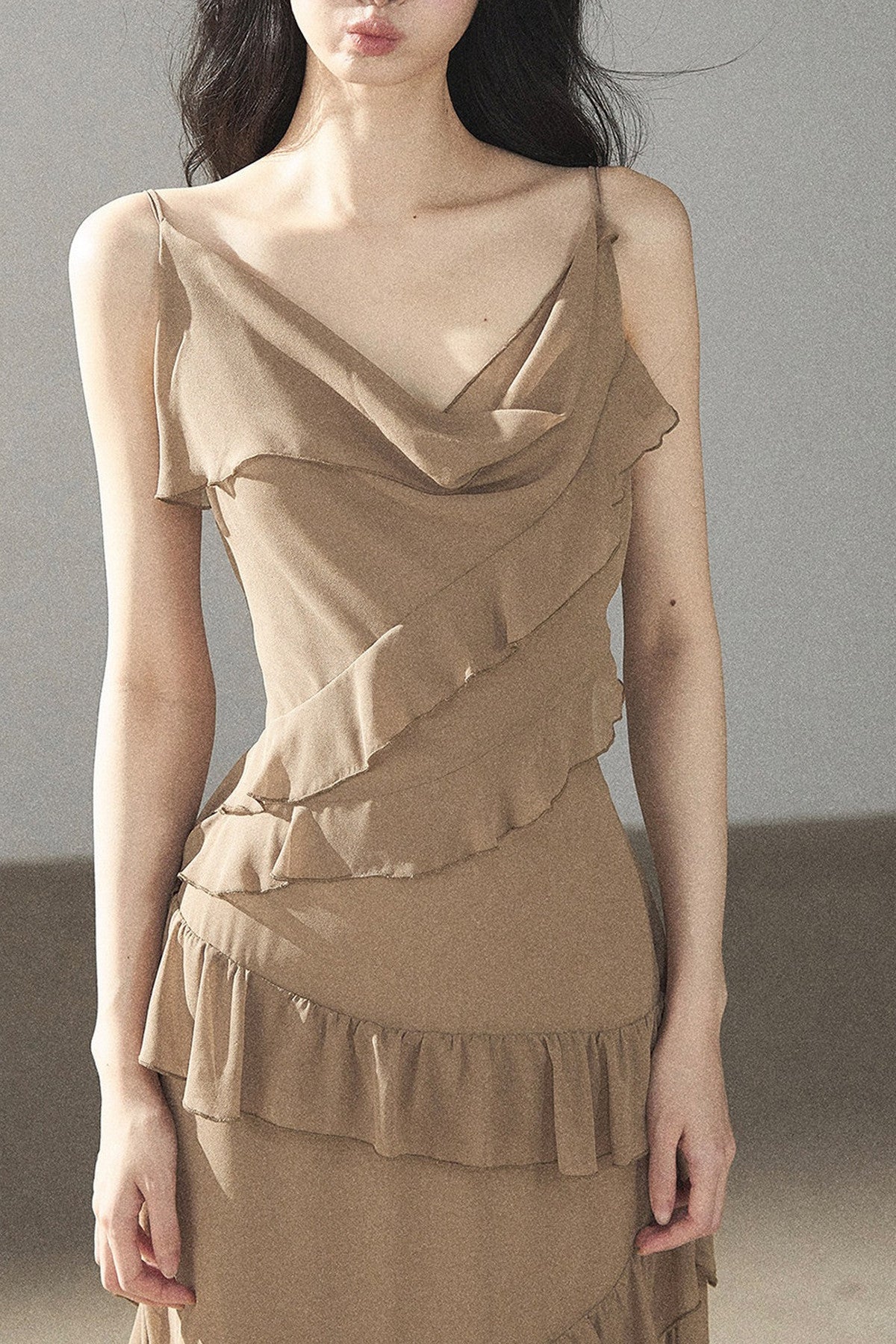 Layered Ruffle Chiffon Slip Dress