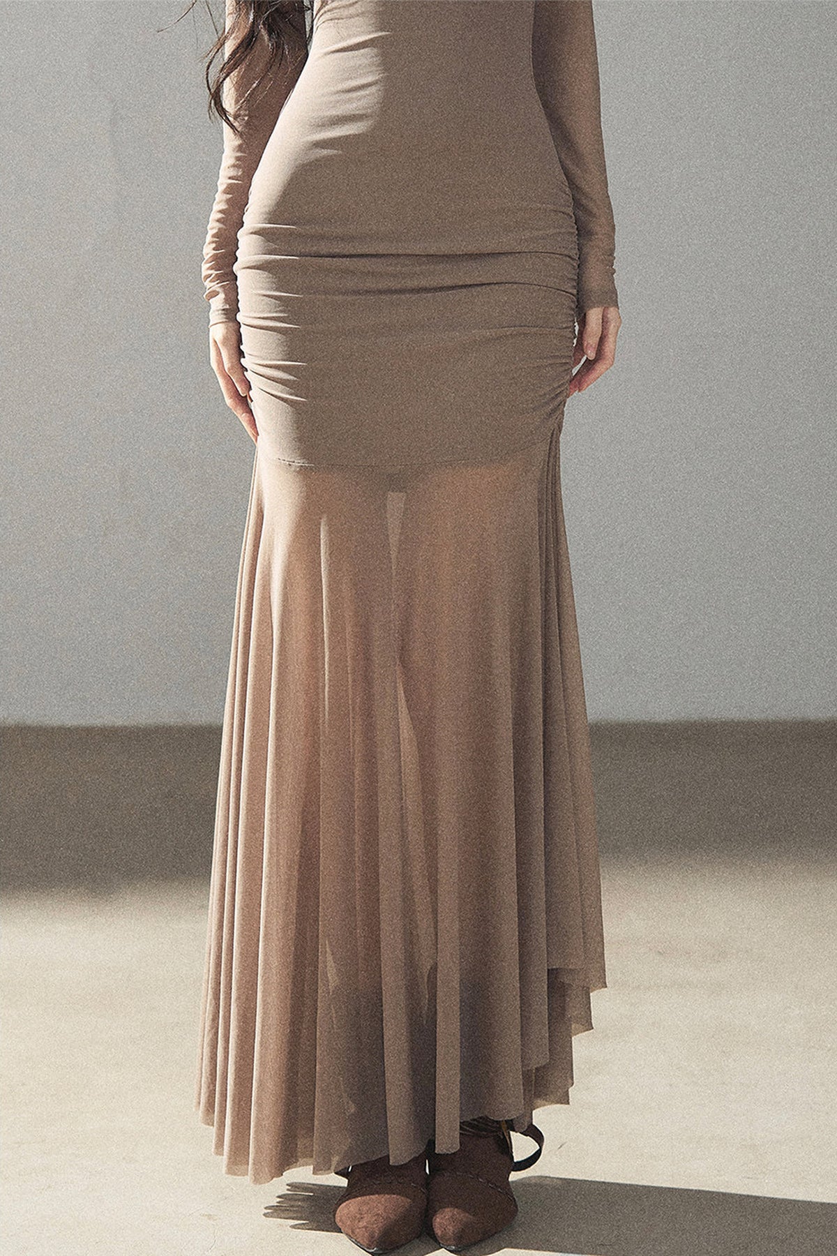 French Style Mesh Fishtail Bodycon Long Dress