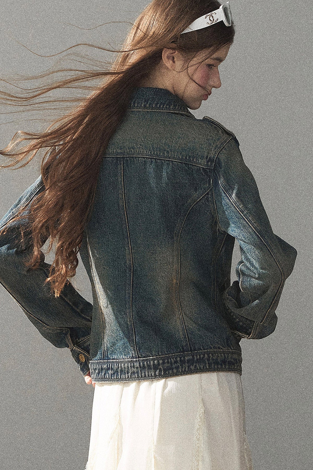 Jeansjacke mit Polokragen