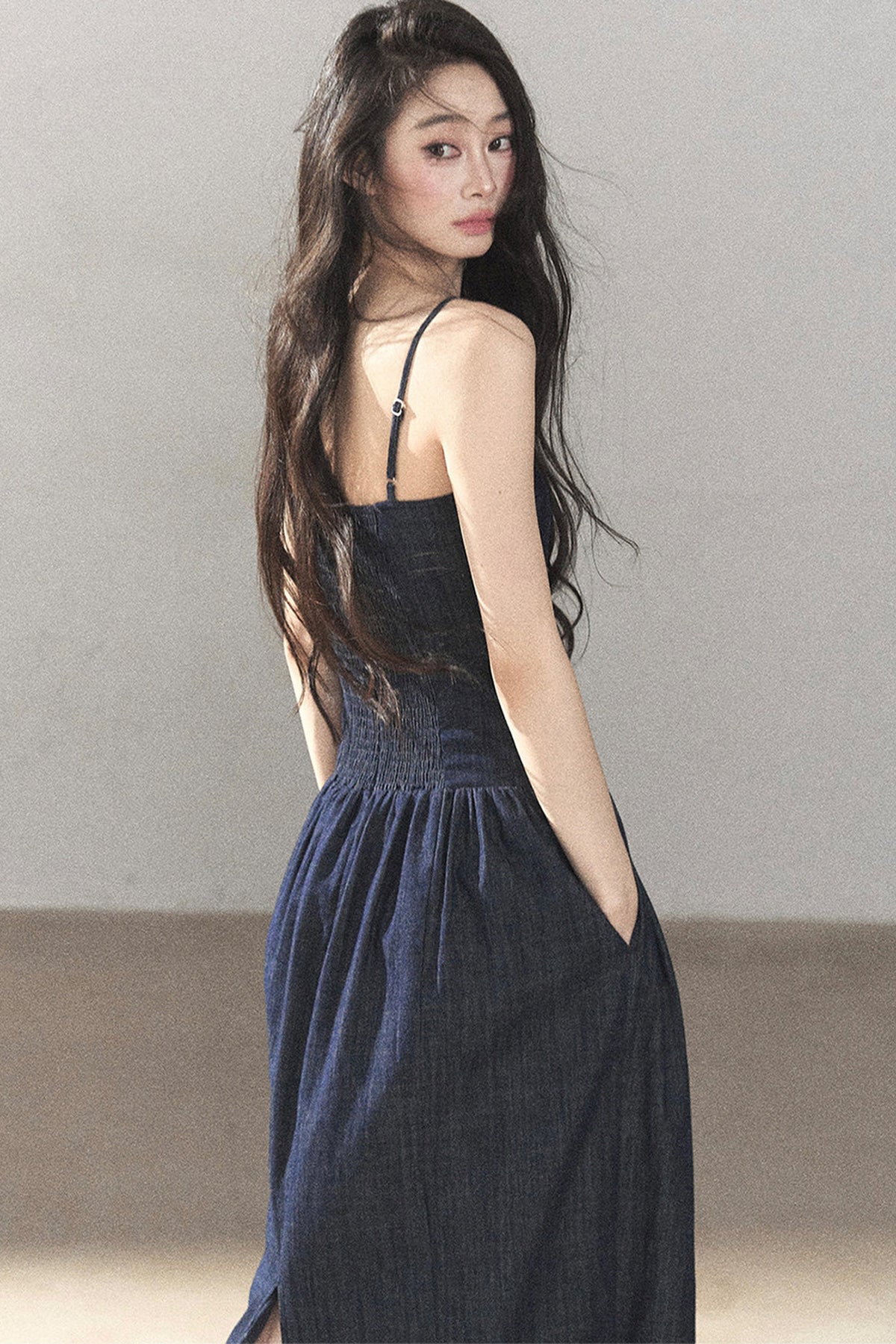 Navy Blue Denim Dress and Shawl Set-Up