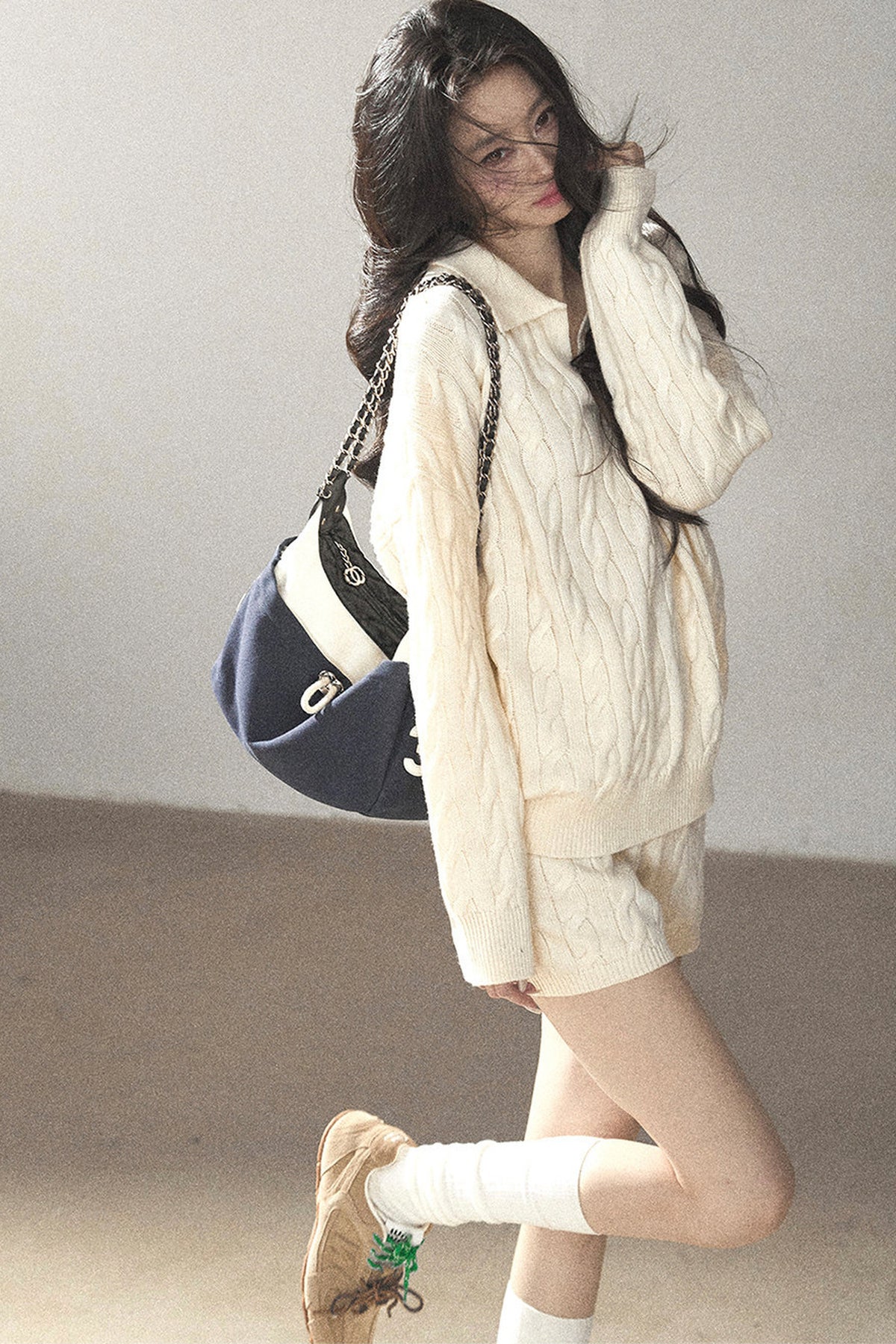 Flowing Clouds Knit Sweater, Shorts and Jacket Set-Up