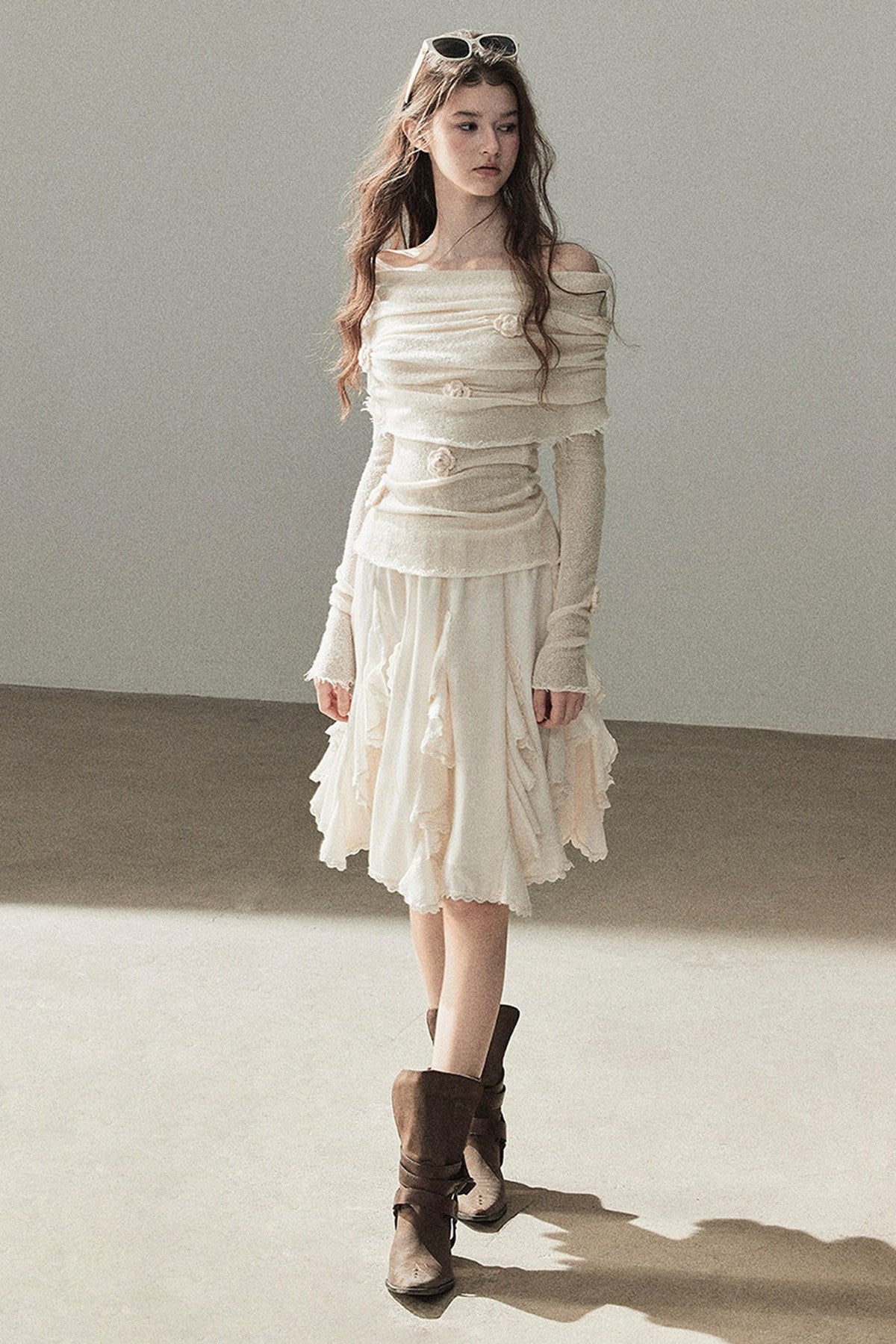 Off-Shoulder Hollow Knit Cardigan Top