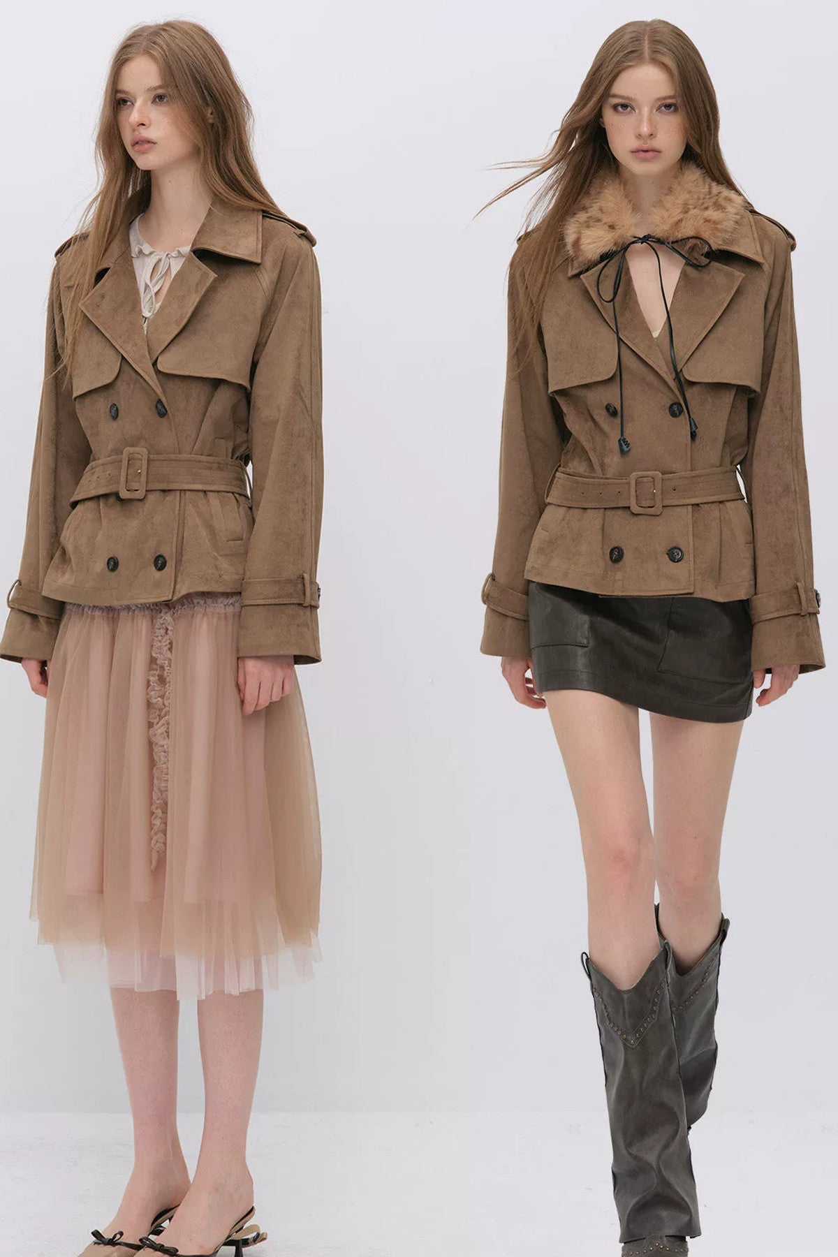Suede Buttoned Trench Jacket