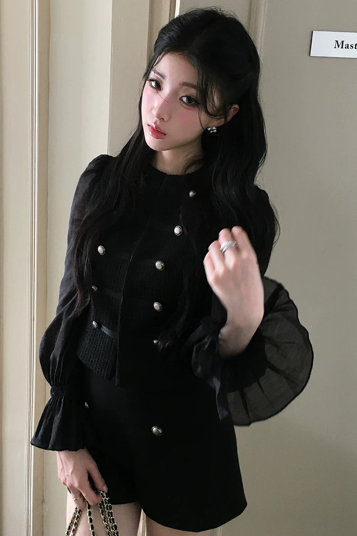 Double-Breasted Puff Sleeve Short Top