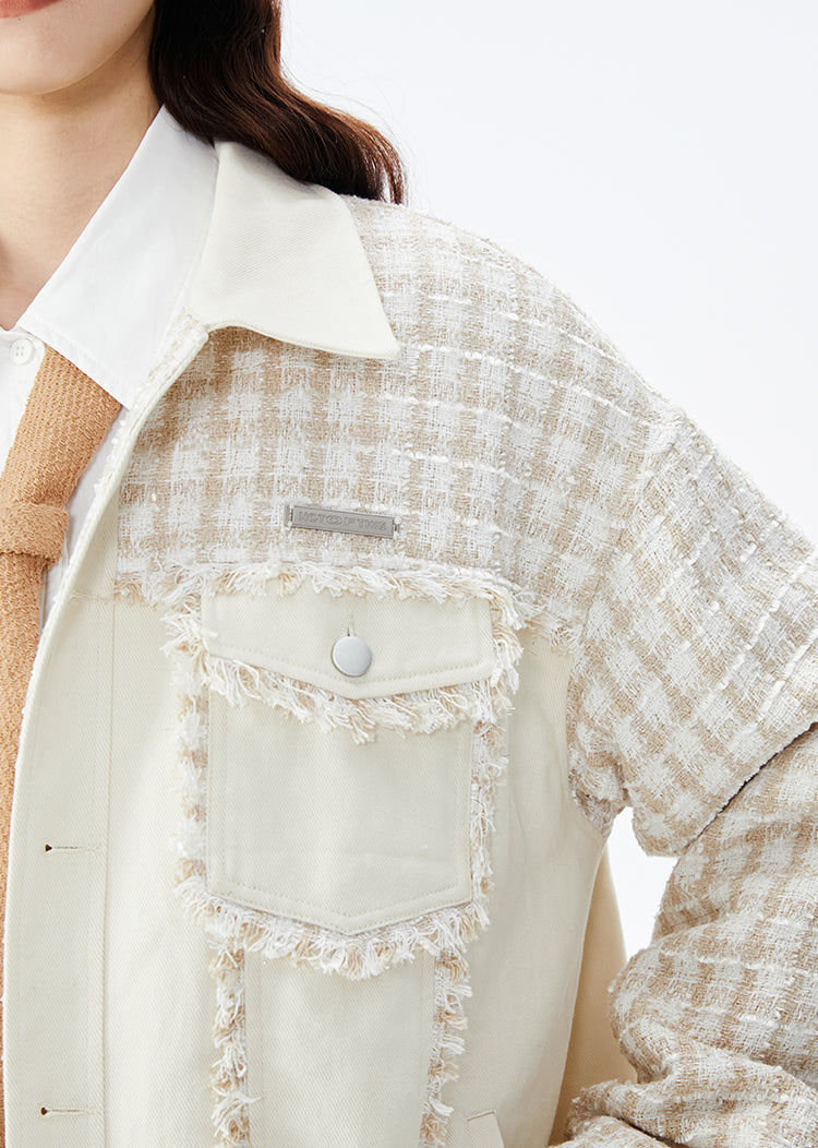 Light Apricot Fragrance Style Splicing Raw Edge Loose Jacket