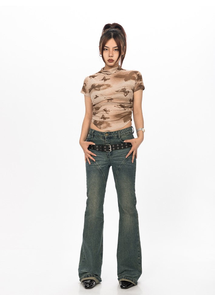 T-shirt à col mi-haut avec motif papillon