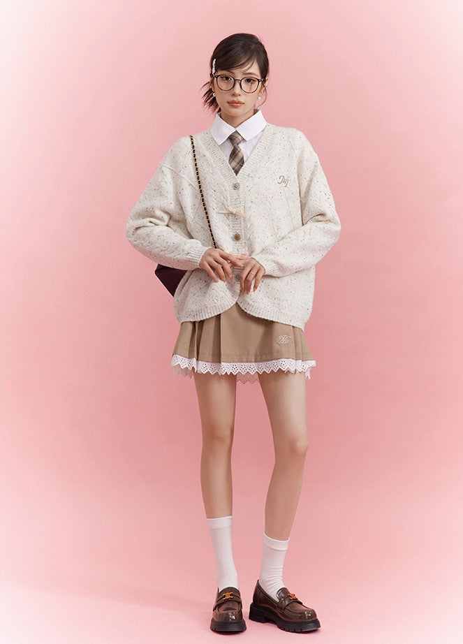 Colorful Dots Irregular Splicing Contrasting Logo Texture Knitted Cardigan