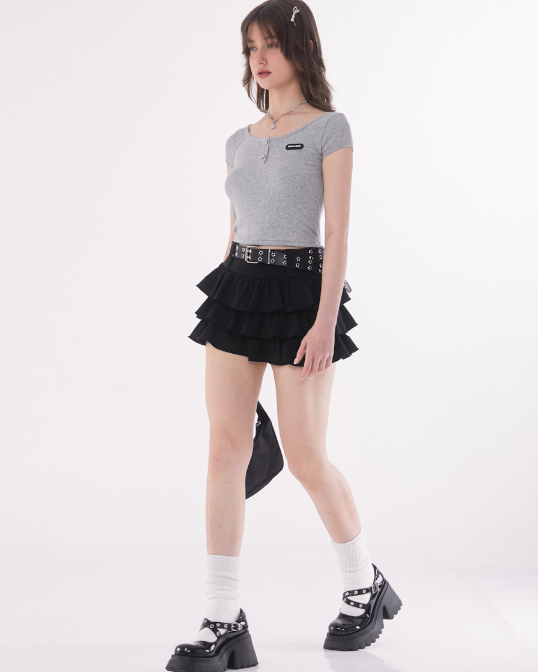 레트로 둥근 목 짧은 상단