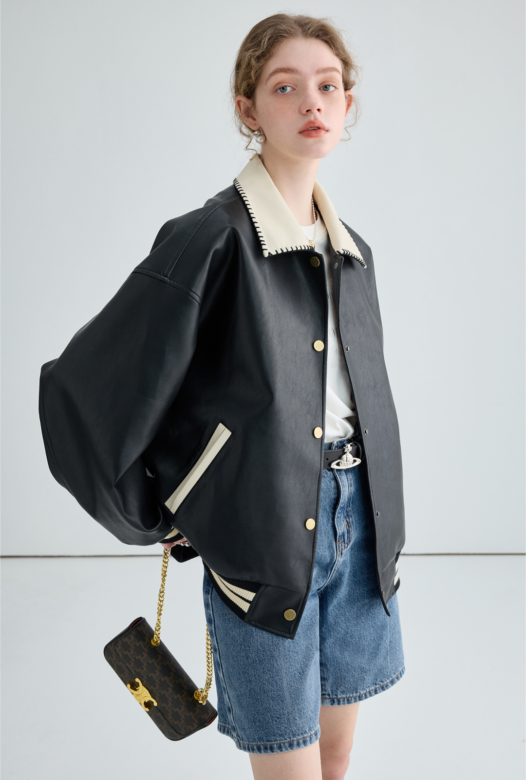 Bicolor Loose Leather Jacket – UrbanSheek