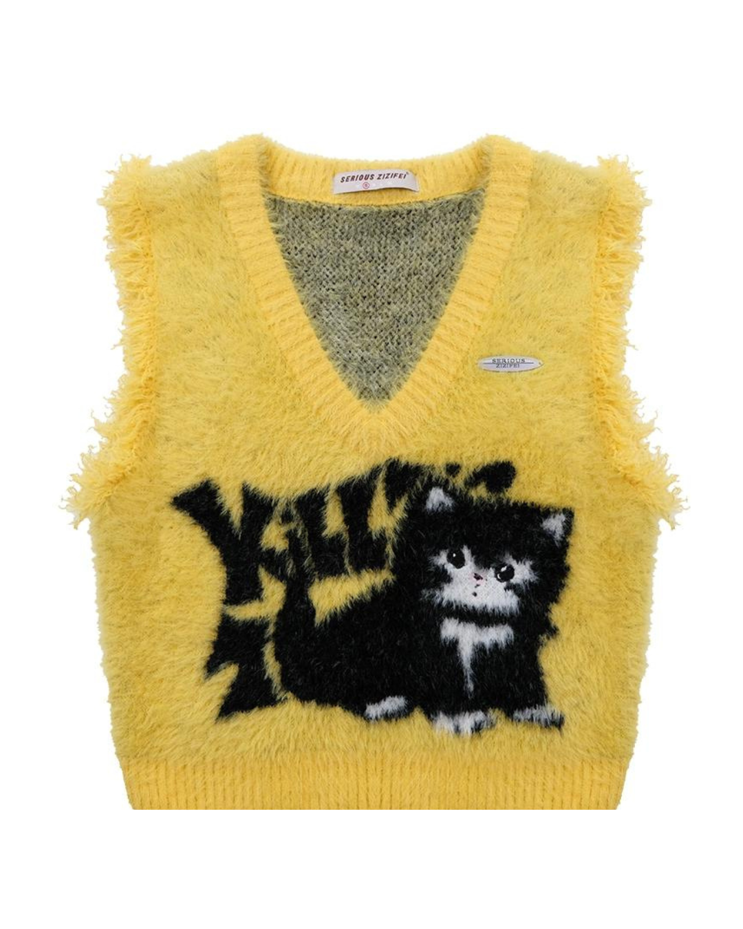 Gilet en tricot à col en V avec motif de chat