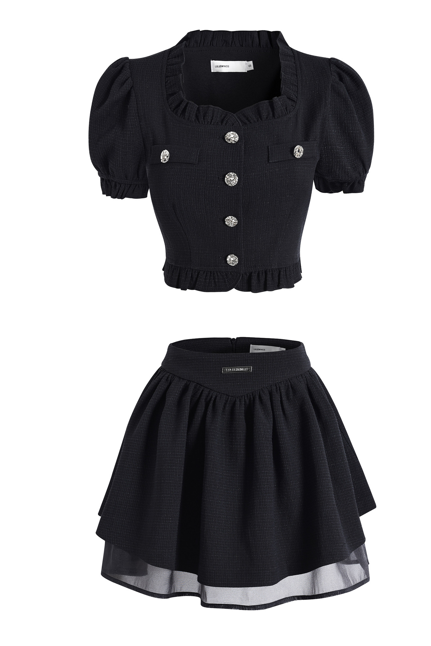 잘린 퍼프 슬리브 상단 깎아 지른 a 라인 스커트